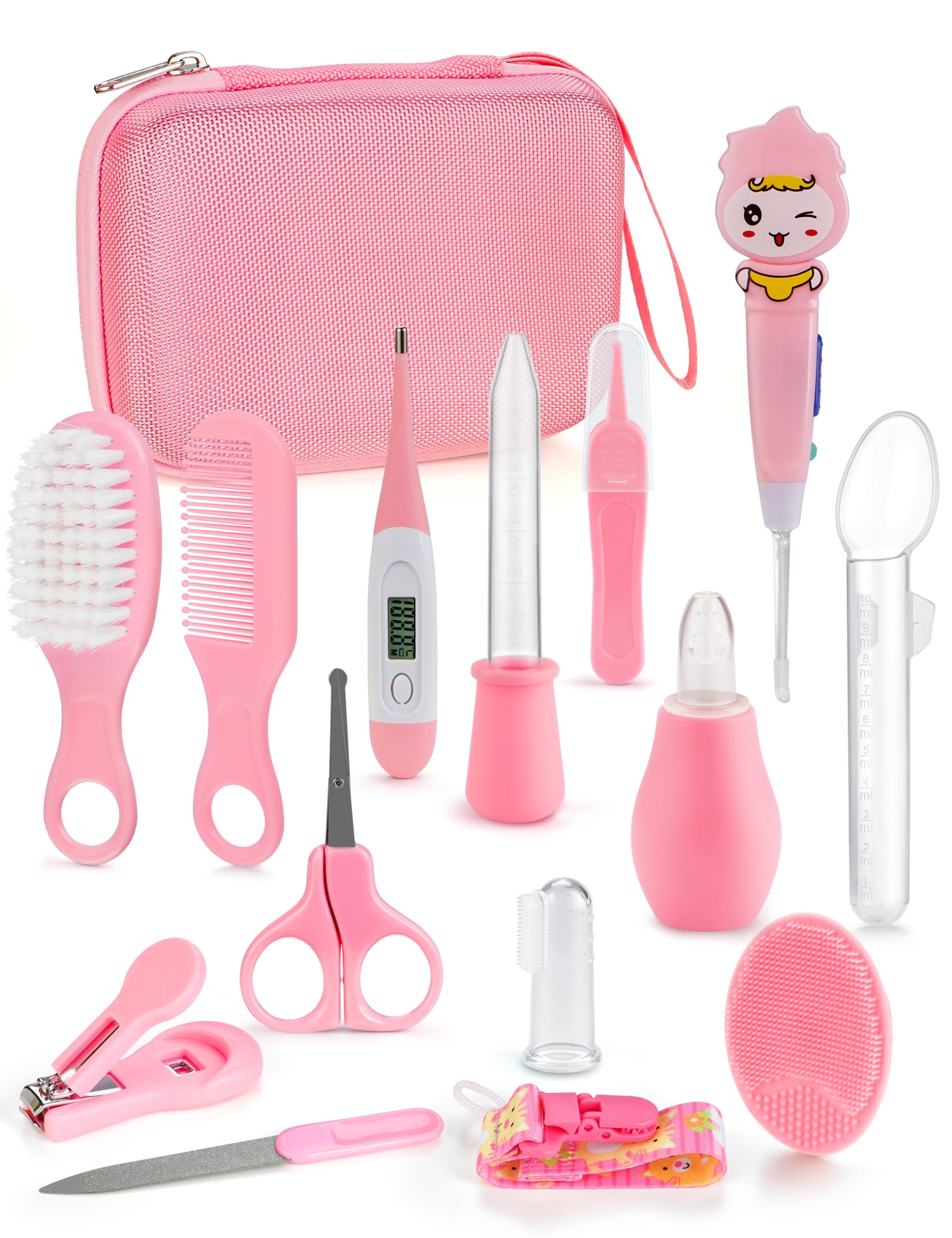 Bokhot Baby Healthcare and Grooming Kit 15 in 1, Safe Baby Grooming Kit Newborn Girl Boy Essentials, Portable Baby Care Set Nursery Shower Gift for Infant Baby Registry Search, Pink