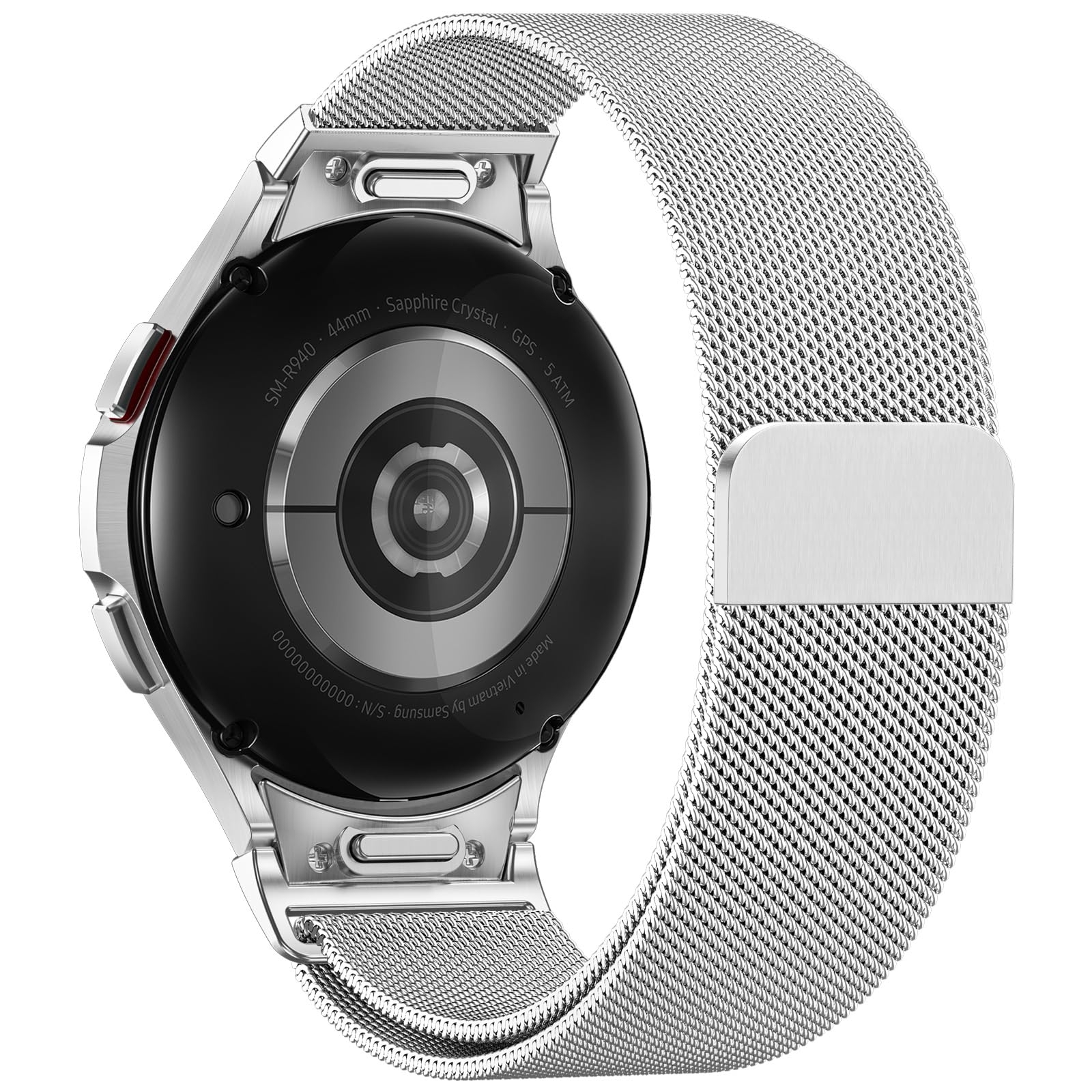 JKD No Gap One Click Metal Band Compatible with Samsung Galaxy Watch 7 6 5 4 FE 40mm 44mm, Galaxy Watch 6 4 Classic 47mm 43mm 42mm 46mm/Watch 5 Pro 45mm, 20mm Stainless Steel Mesh Wristband Women Men
