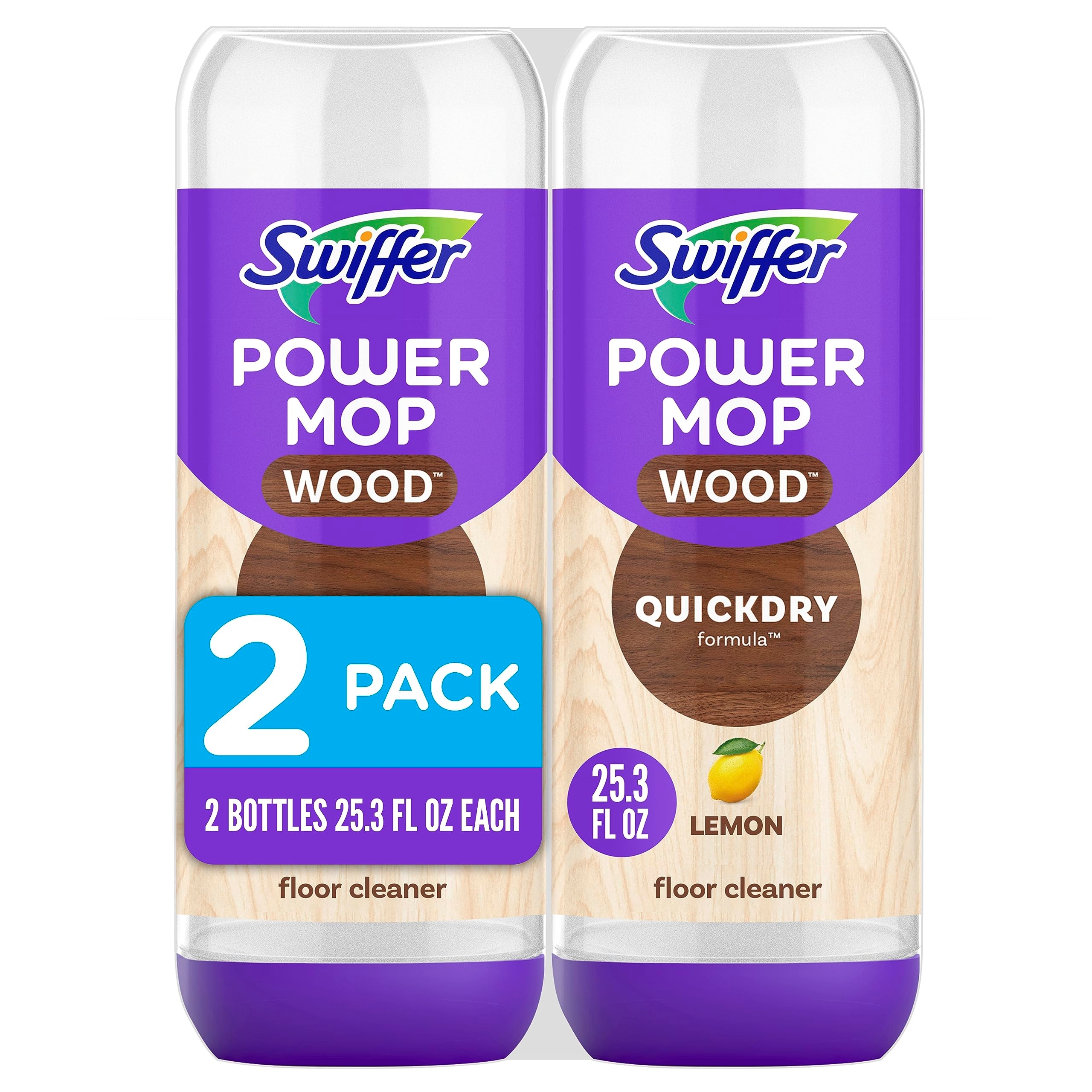 Swiffer Power Mop Wood Refill Solution, QuickDry Hardwood Floor Cleaner for Mopping Home, Bathroom, Kitchen, All Purpose Multi-Surface Solution for Floor Cleaning, Lemon Scent, 50.6oz