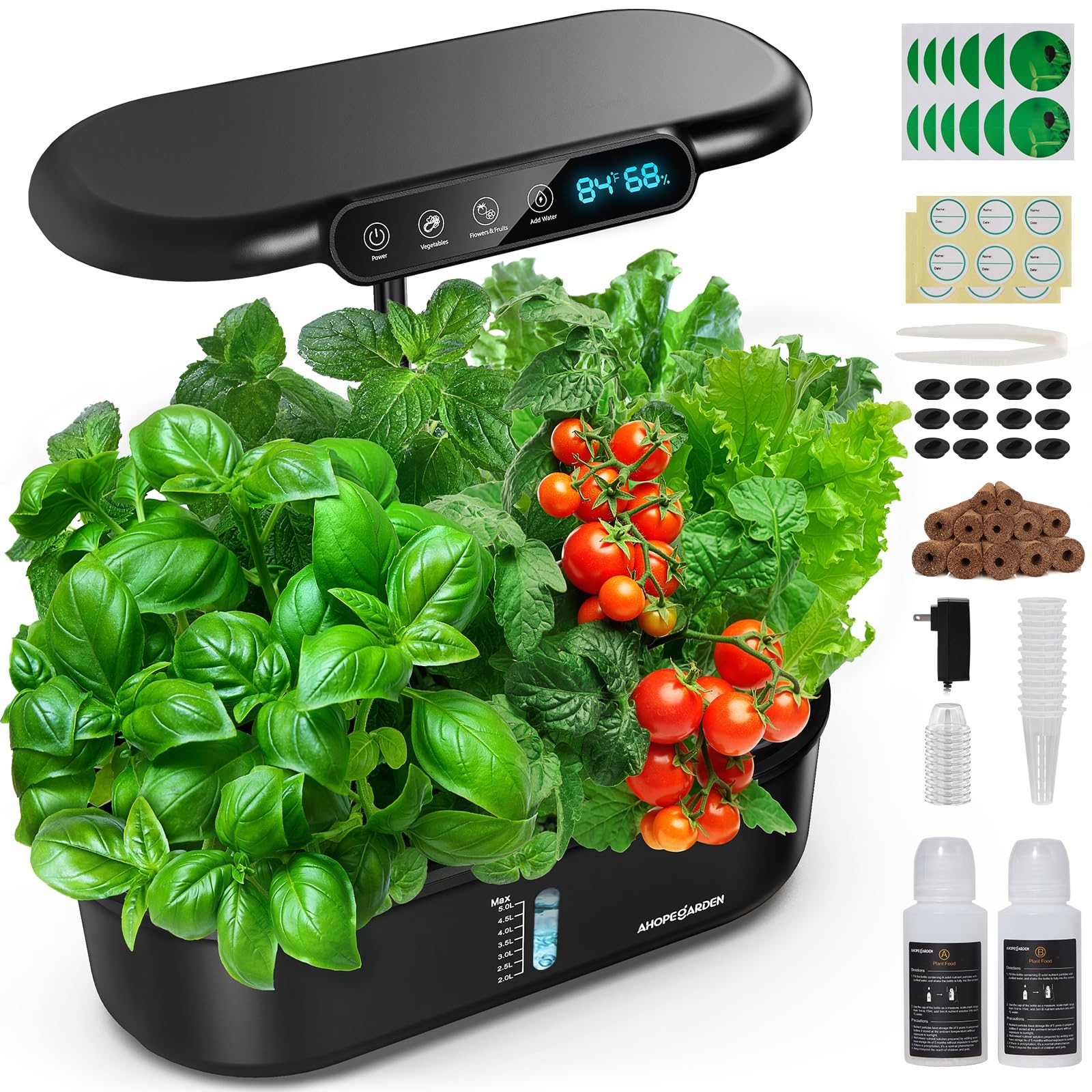 Ahopegarden Indoor Garden Hydroponics Growing System: 12 Pods Plant Germination Kit with LCD Display and LED Light, Smart Environmental Detection, Hydrophonic Planter Grower for Fresh Vegetables Home