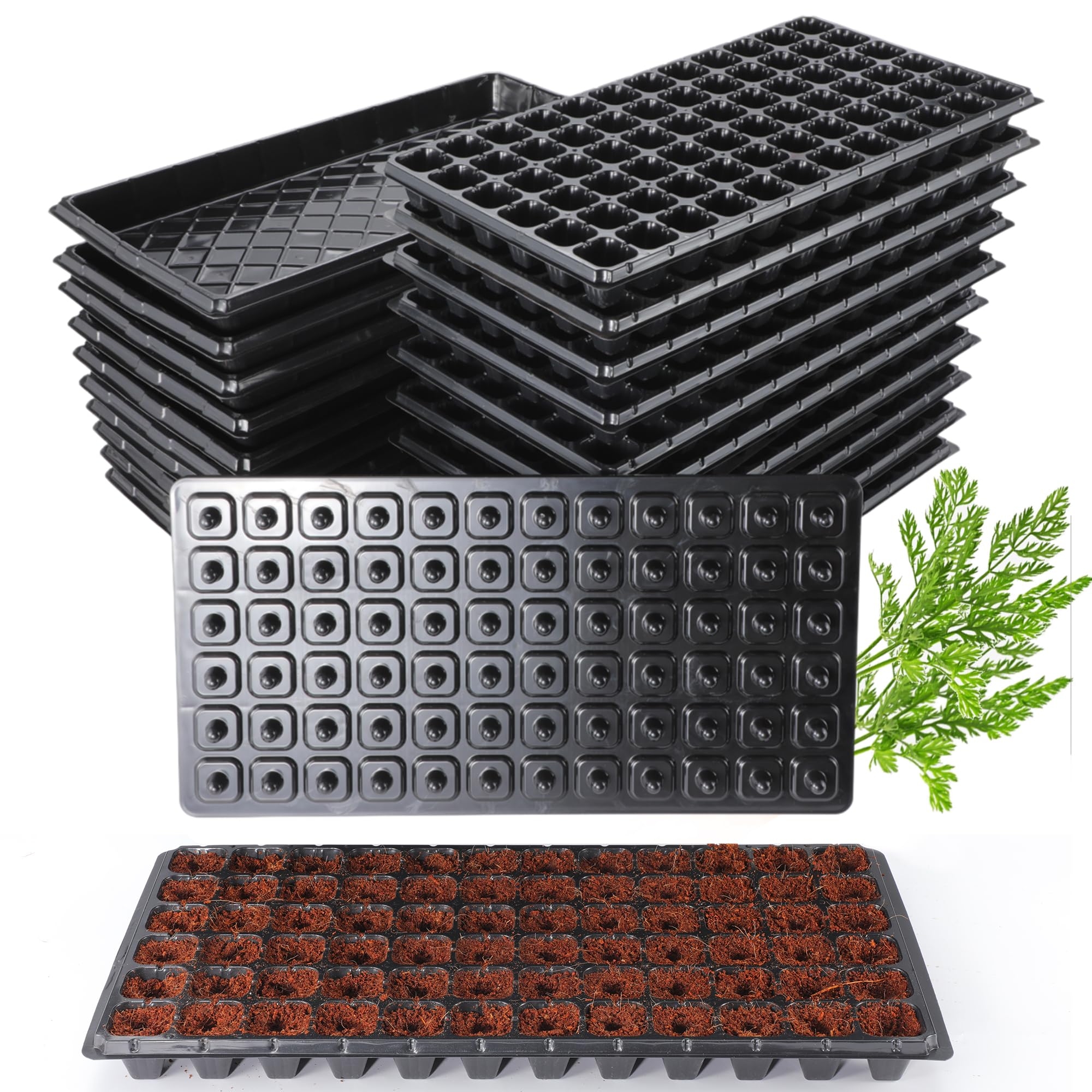 Oscorna (20Pack) 72-Cell Seed Starter Trays with Dibber, 10 Pack Nursery Starting with Base Tray, 72 Hole Soil Digger for Setting Out Quickly, Seedling Planting Tray, Germination Kit Trays Reusable