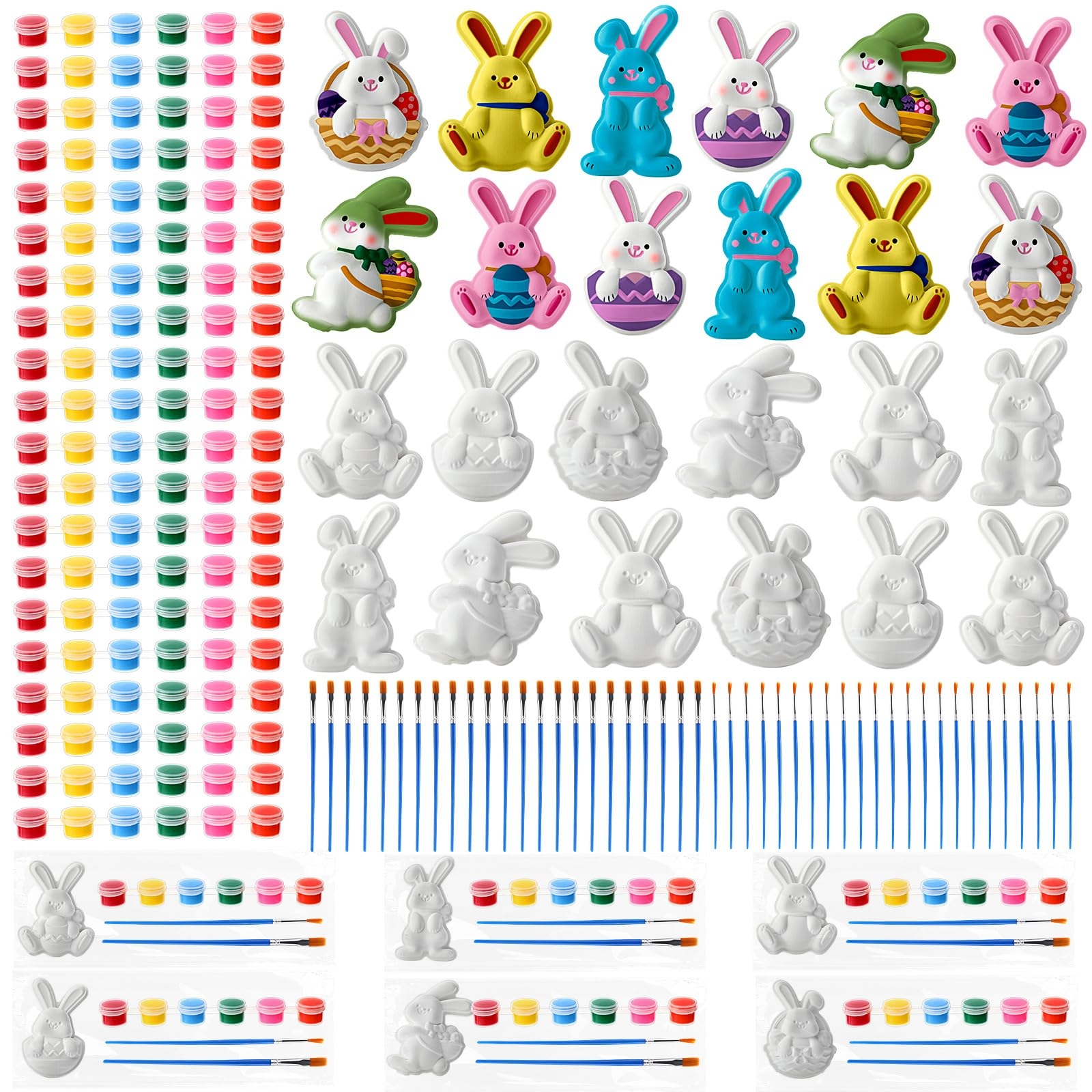 Foilswirl 24 Set Easter Bunny DIY Painting Kit Ceramic to Paint Your Own Bunny Statues Unpainted Plaster Figurines with Brushes Acrylic Bags Arts and Crafts Kits Party Favor for Adults