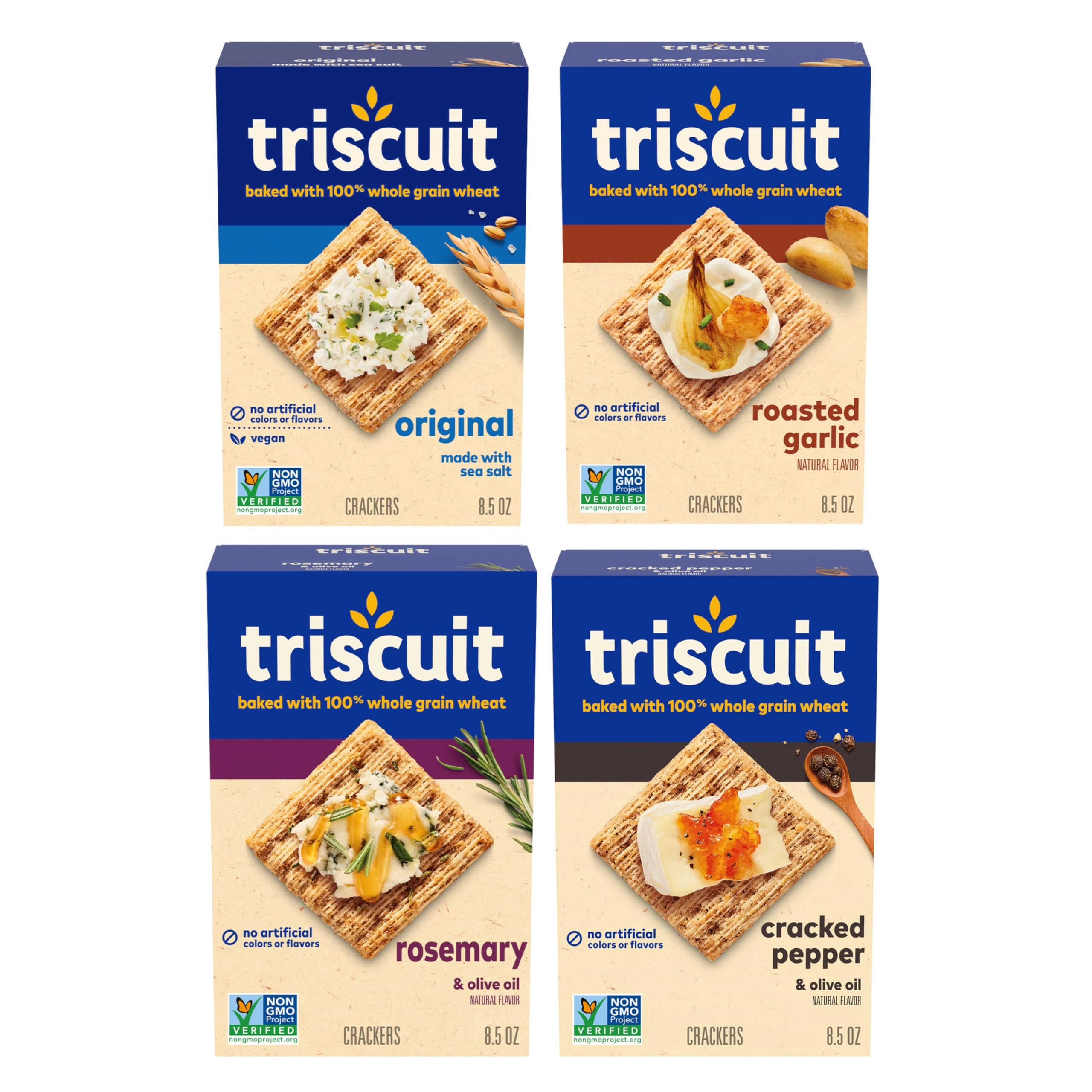 Triscuit Whole Grain Wheat Crackers 4 Flavor Variety Pack, Lunch Snacks, Bulk Snack Crackers, 4 Boxes
