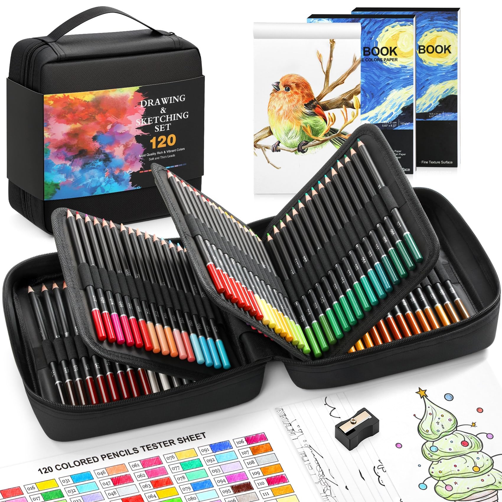 120 Pack Colored Pencils for Adult Coloring Books, Soft Core Oil Based Color Pencils with Sketch Book, Color Book, Art Supplies with Zipper Case, Gifts for Kids, Adults, Artists, Professionals