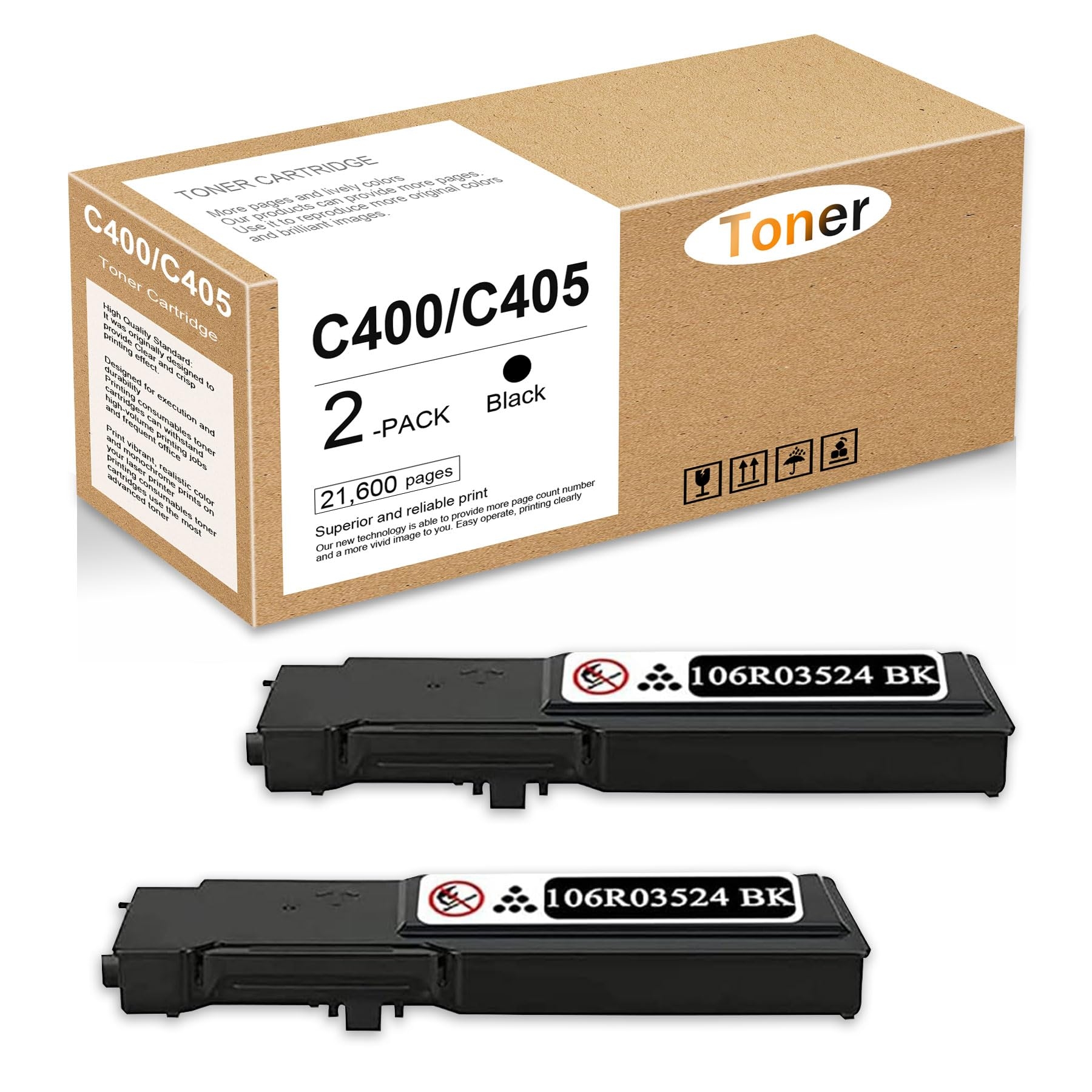 VersaLink C405 C400 Black Extra High Capacity Toner Cartridge (21,600 Pages) Replacement for Xerox 106R03524 VersaLink C400 C405 Printer Toner, 2 Pack