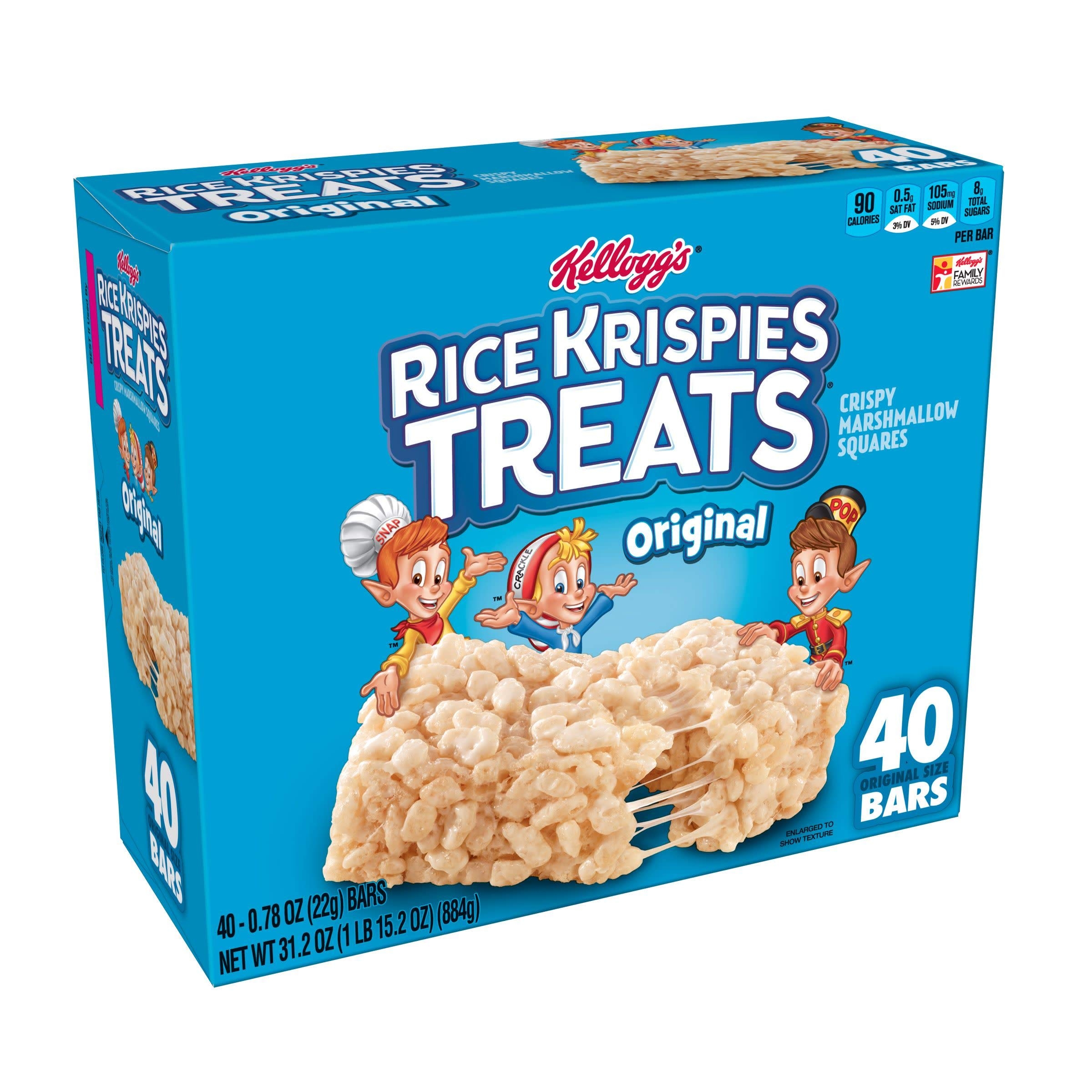 Kellogg’s Rice Krispies Treats Crispy Marshmallow Squares Bars 31.2 oz, 40 Count - Pack of 2