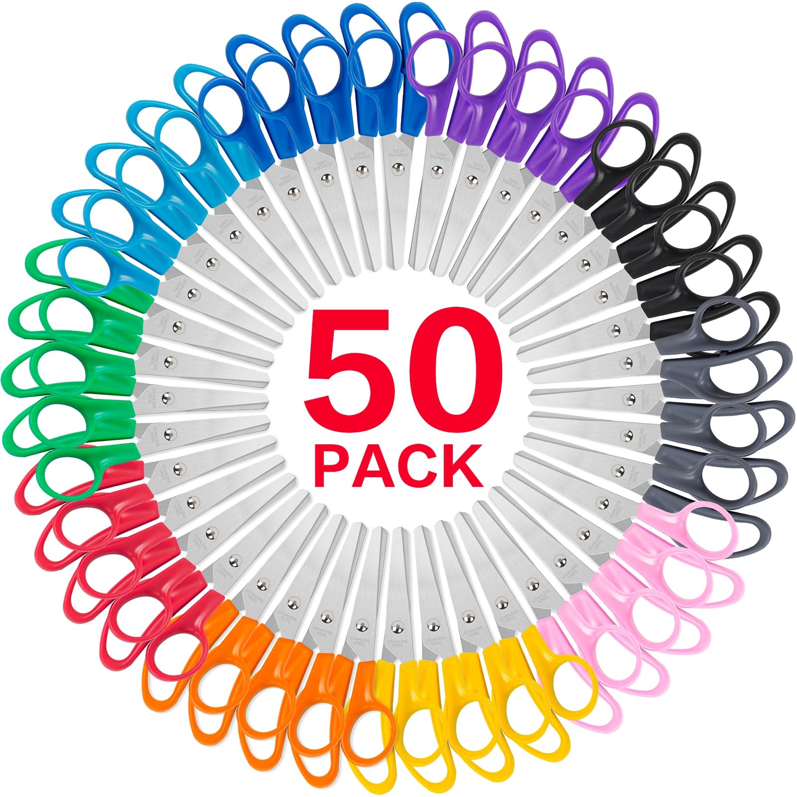 Toidgy 50 Pack Kids Scissors, 5 Inch Scissors Bulk for School, Blunt Tip Scissors for Kids Student Teacher,Kids Safety Scissor for Preschool Classroom Office Home,School Supplies Craft Cutting Paper