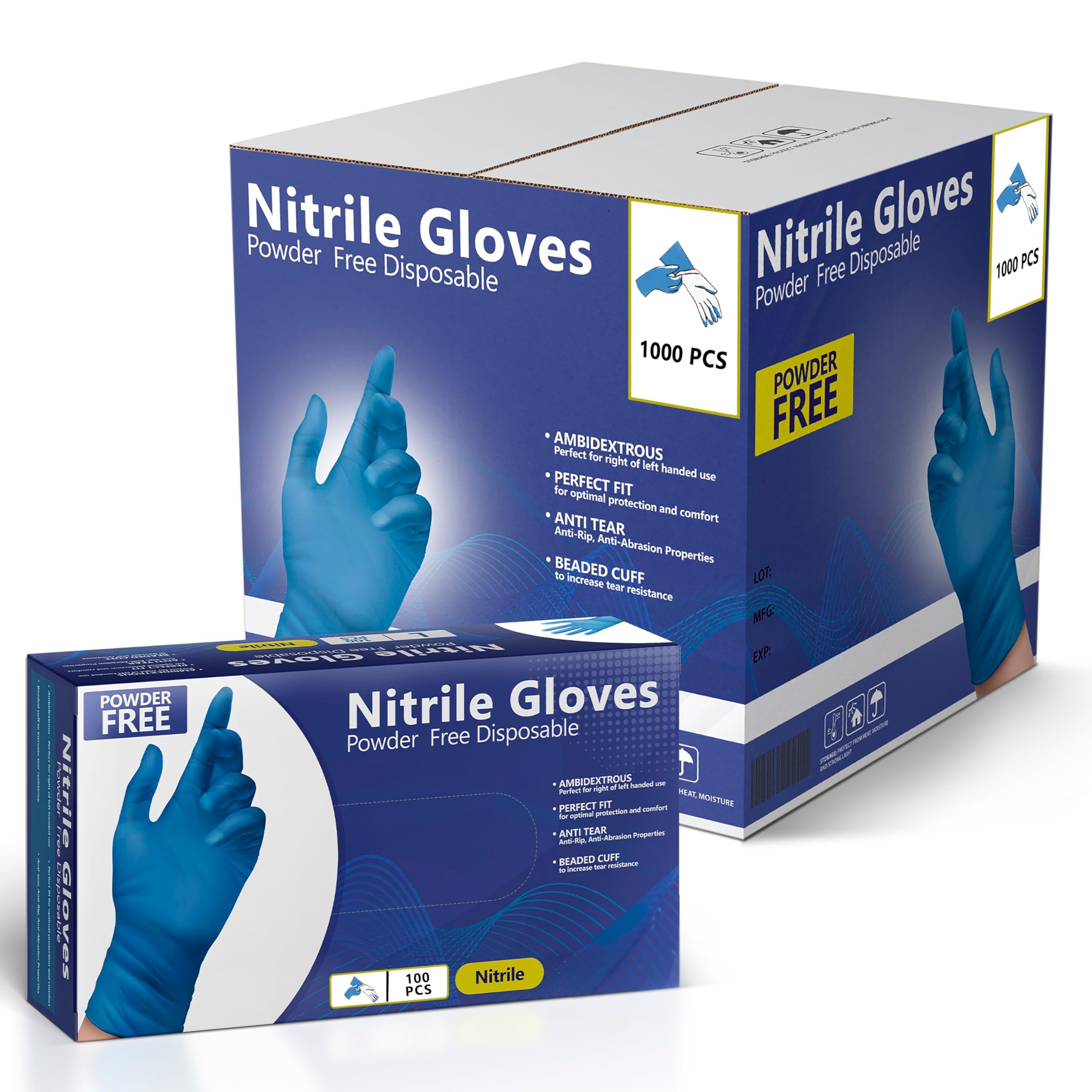 AroCare Nitrile Gloves, Disposable Gloves, Comfortable, Powder Free, Latex Free | 100-1000 Gloves