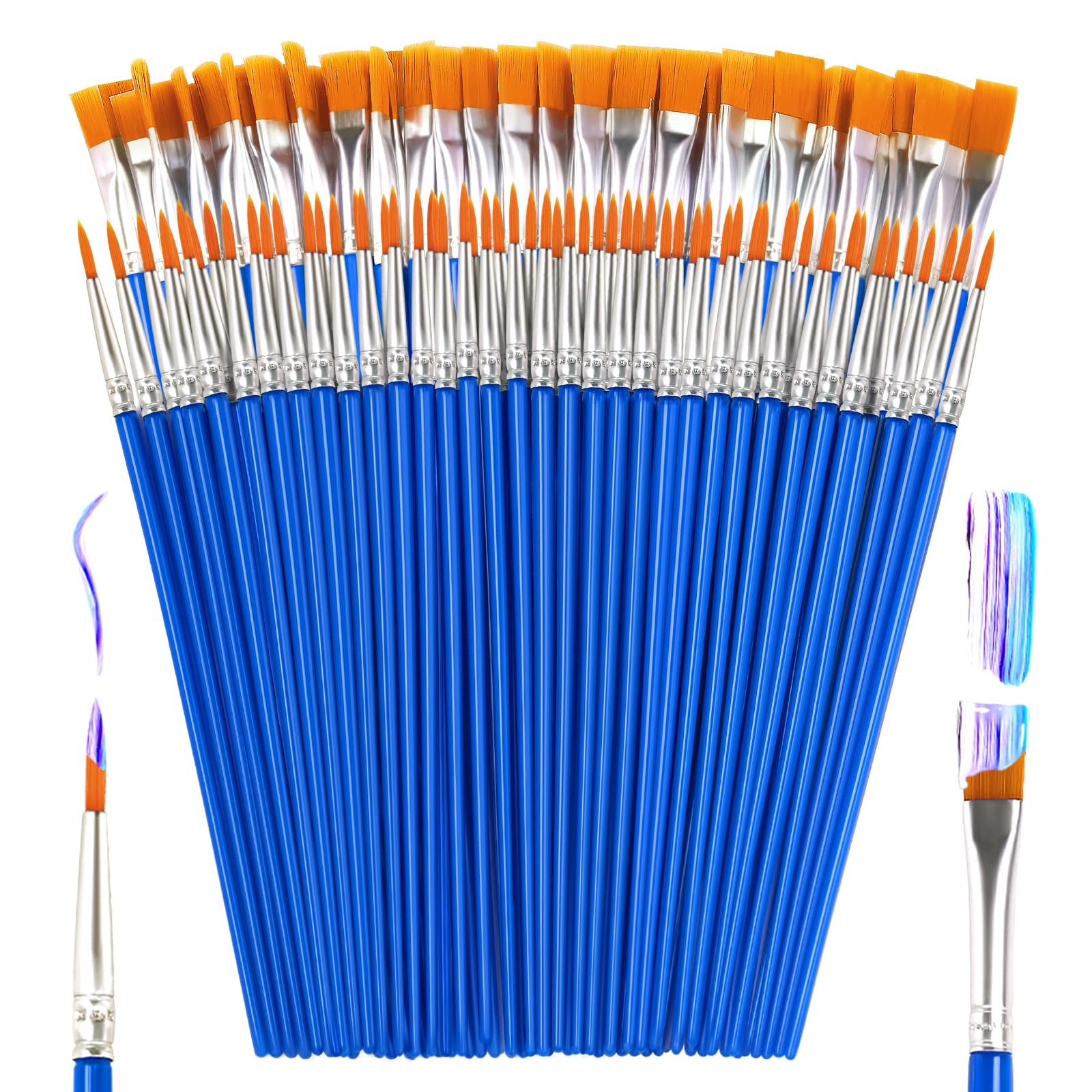 ZRLEI Small Paint Brushes Bulk, 110 Pcs Flat Tip Round Acrylic Paint Brushes for Kids Classroom Acrylic Watercolor Canvas Face Painting Touch Up