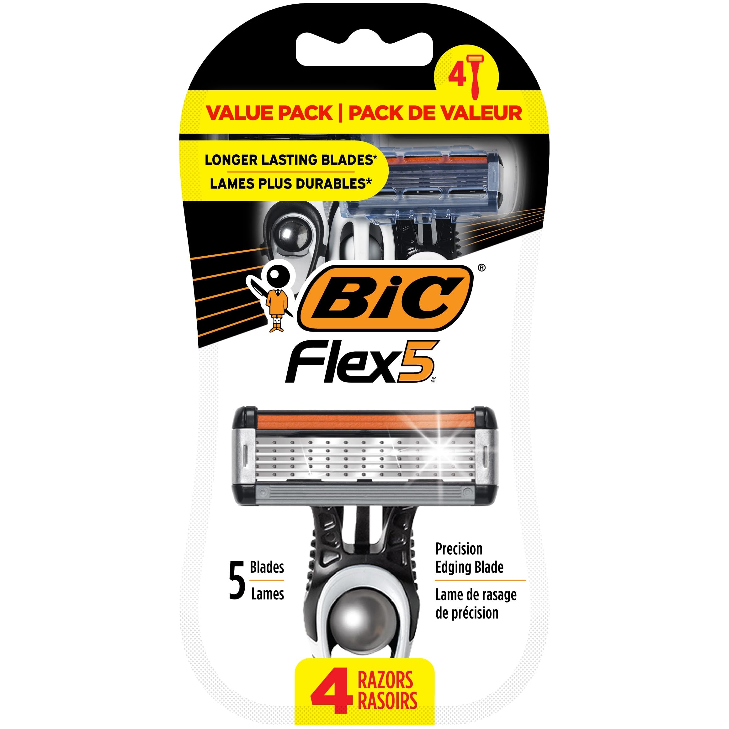 BIC Flex 5 Disposable Razors for Men, Sensitive Skin Razor For a Smooth, Comfortable and Close Shave, 4 Piece Razor Set