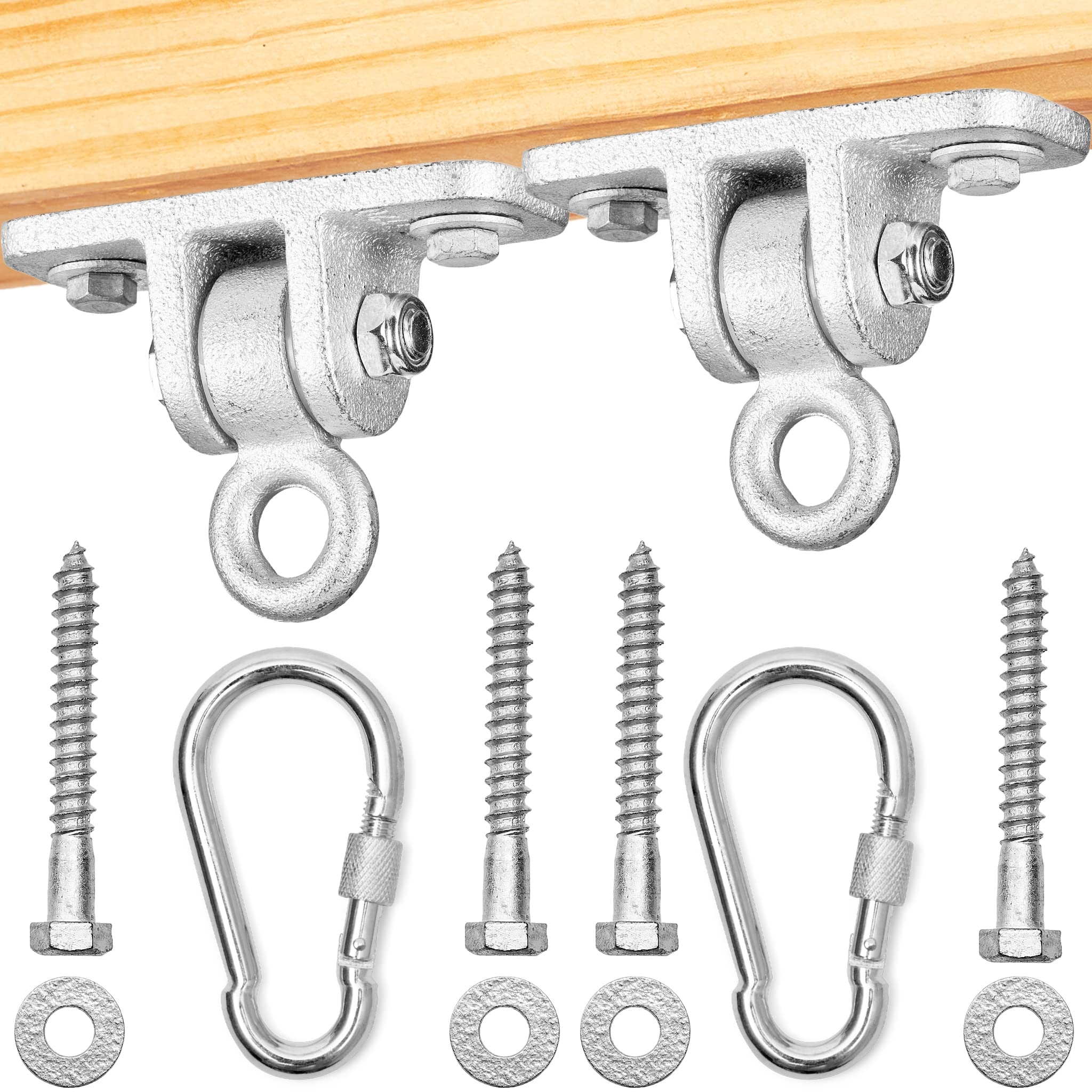 Jungle Gym Kingdom Swing Set Hangers - 2 Heavy Duty Brackets with Locking Snap Hooks for Porch, Patio, Playground - Indoor/Outdoor Hardware & Accessories