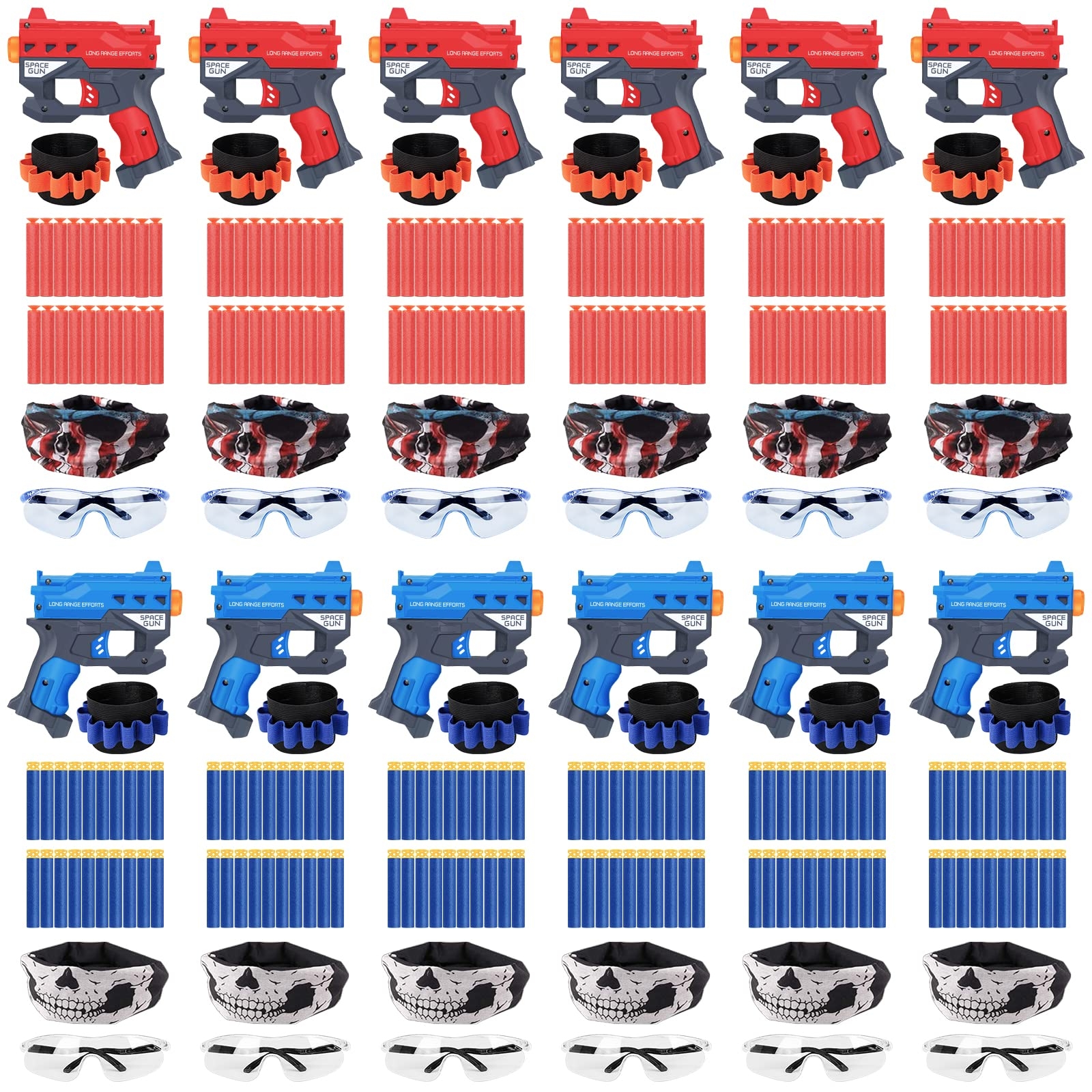 TiopLior Party Favors Compatible with Nerf Party, 12 Sets Gun Party Favors for Birthday Pack Included Mini Foam Pistols, 240 Foam Bullets, Safety Glasses, Wrist Belt Band, Face Masks