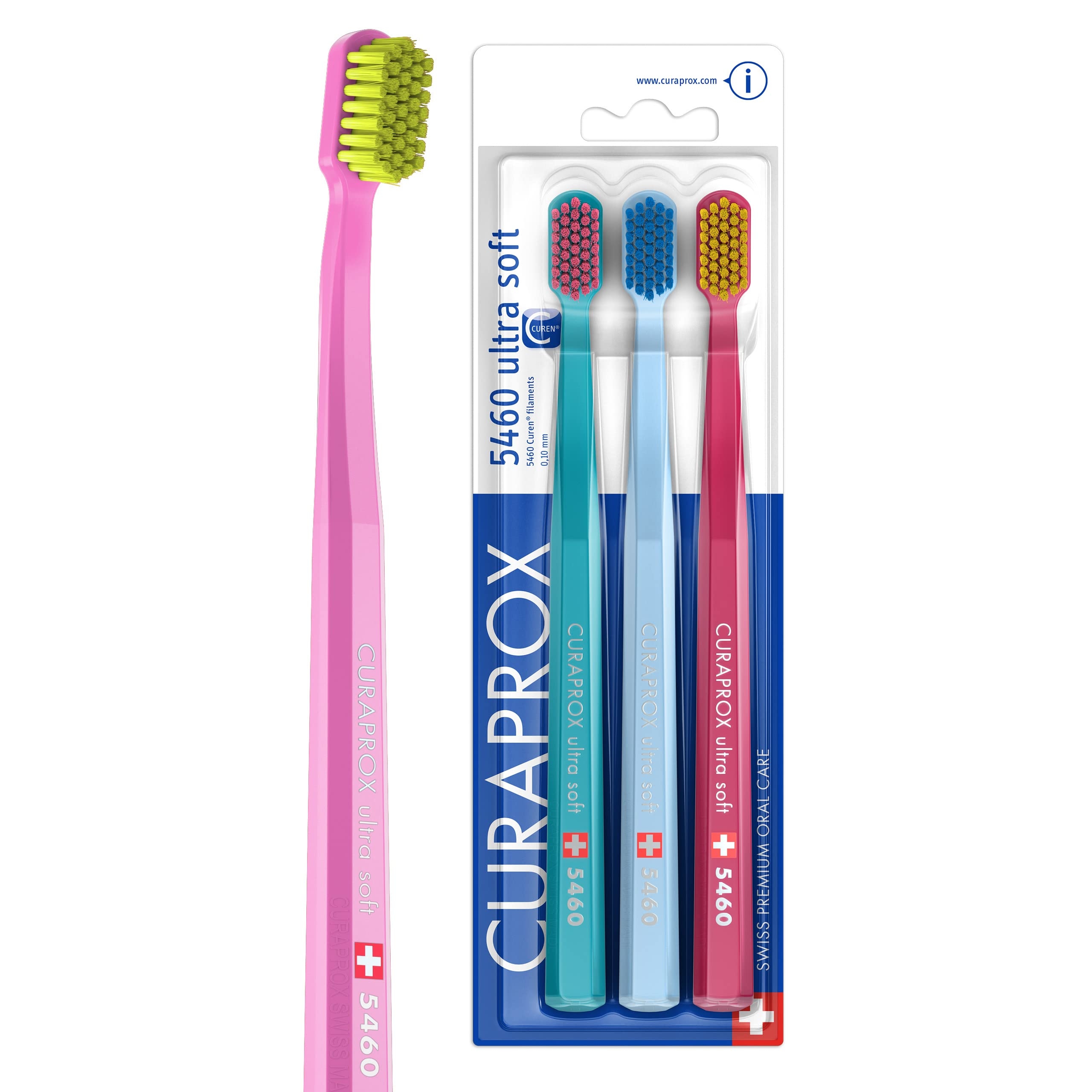 Curaprox CS 5460 Ultra-Soft Toothbrush – for Sensitive Teeth & Gums | Gentle Plaque Removal | 3-Pack |Random Colour