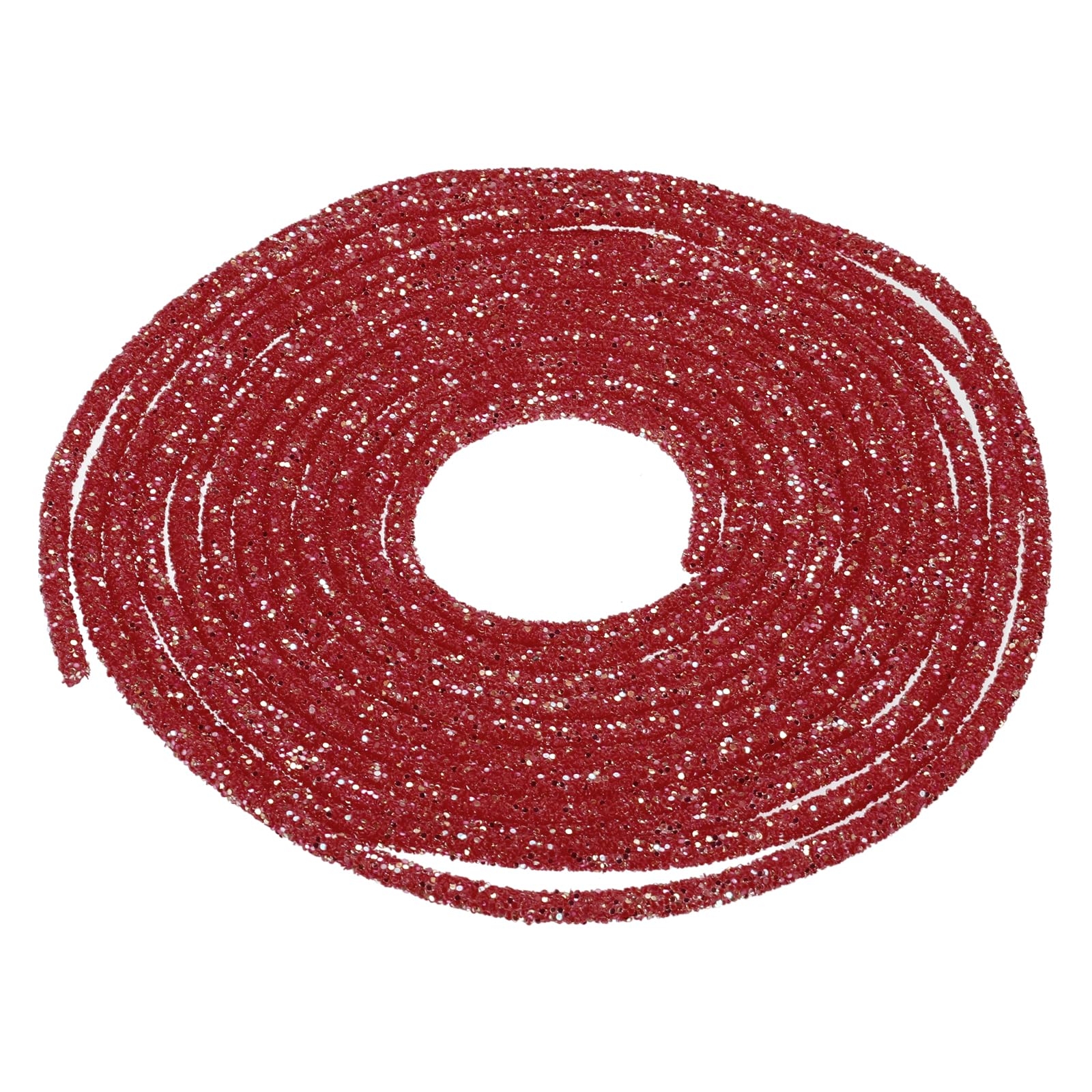 MECCANIXITY 5 Yard 7mm 0.28 inch Glitter Sequins Rope Sequins Rhinestone Tube Cord for DIY Wedding Dresses Costume Clothing Shoes Jewelry Accessory Red