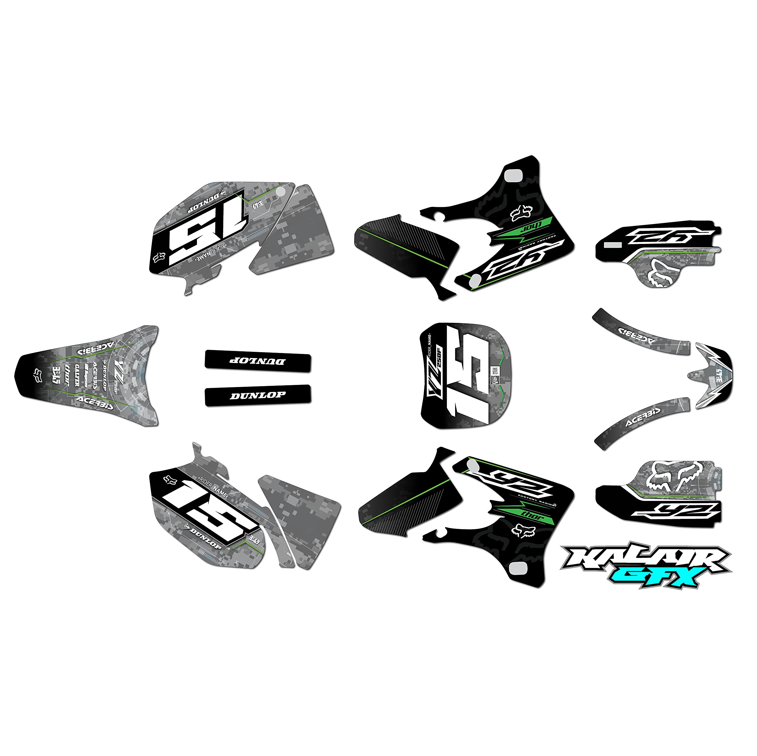 Kalair GFX Graphics Kit for Yamaha YZ450F (2003-2005) Cyberware Series Blue 16 Mil-Dirt Pit Bike Motorcycle Stickers,Dirtbike Racing Decal Automotive Motocross Accessories no Plastics