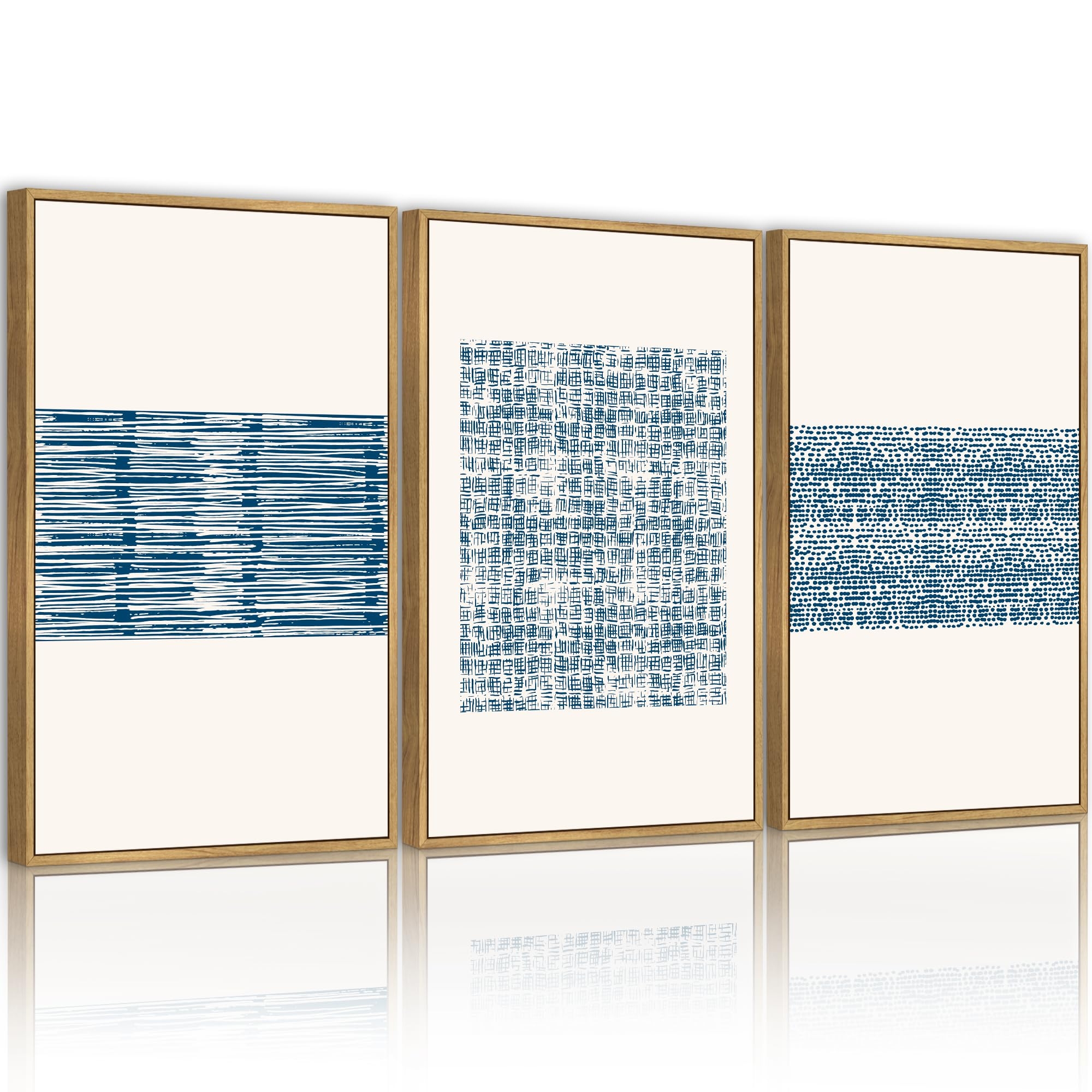 PHOPAGO Blue Abstract Framed Wall Art Modern Boho Neutral Line Wall Decor Mid Century Minimalist Geometric Artwork Kitchen 11x14in Natural Framed