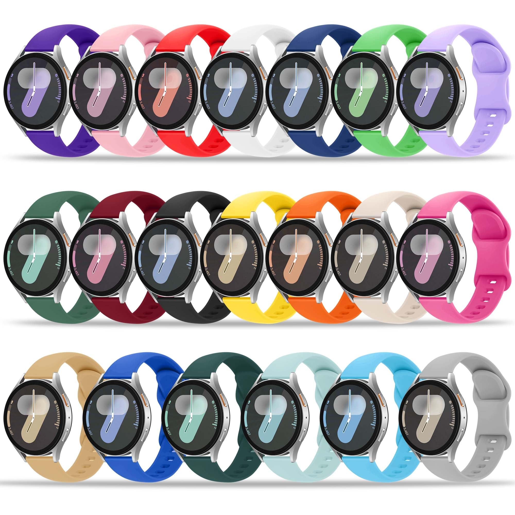 Tiorecime 20 Pack Bands Compatible with Samsung Galaxy Watch 7 6 5 4 FE 40mm 44mm/6 4 Classic 43mm 47mm 42mm 46mm/5 Pro 45mm/Active 2 Band, 20mm Soft Silicone Sport Replacement Strap for Women Men