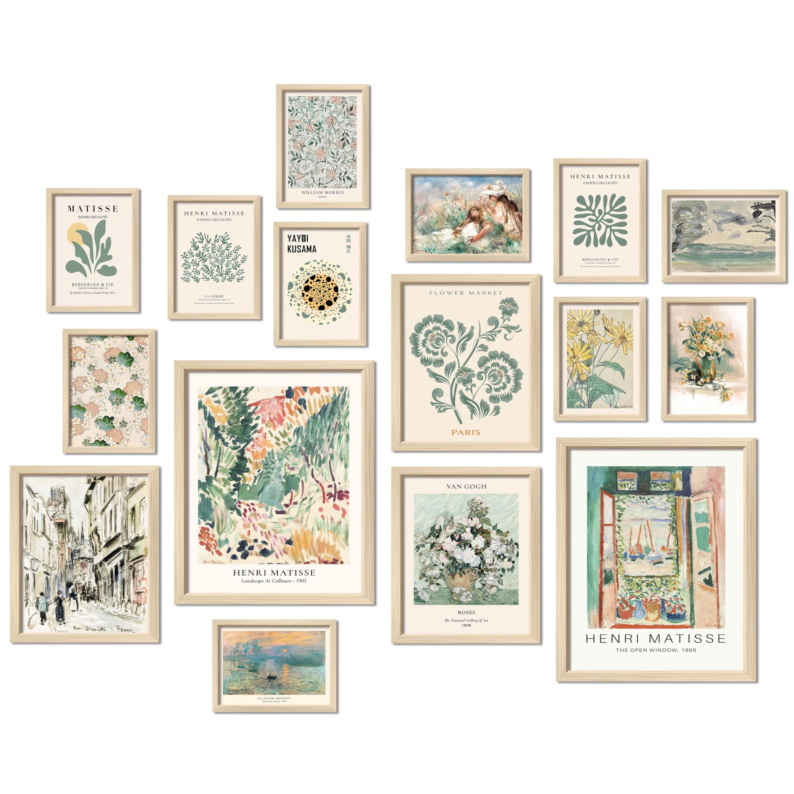 ANERZA 16 PCS Framed Sage Green Wall Art Decor, Matisse Wall Prints for Bedroom, Gallery Wall Frame Set, Abstract Posters for Living Room Aesthetic, Wall Collage Kit Pictures, Boho Dorm Home Decor