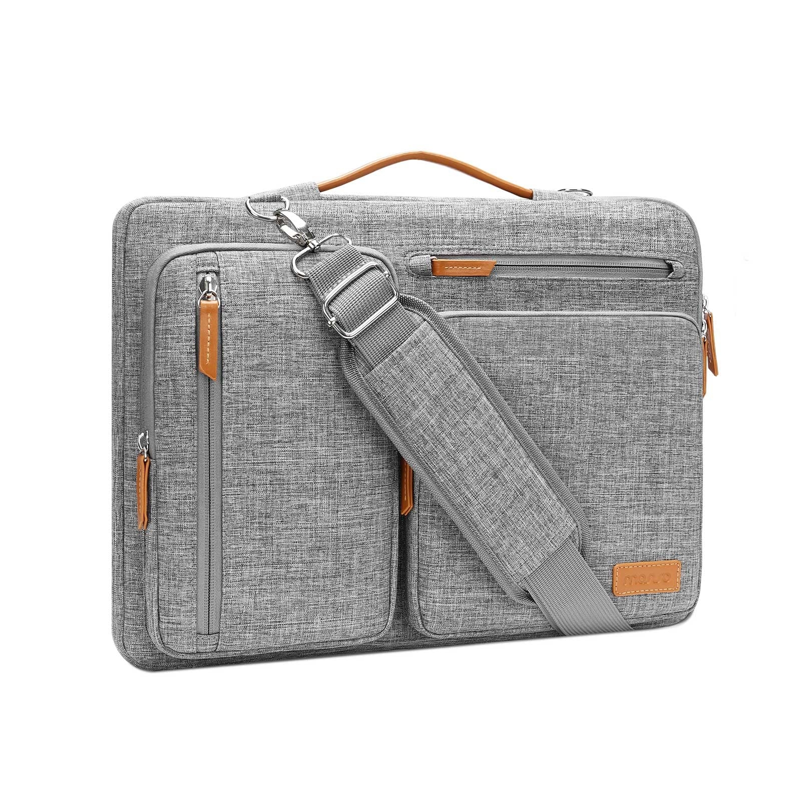 MOSISO 360 Protective Laptop Shoulder Bag,15-15.6 inch Computer Bags Compatible with MacBook Pro 16 inch, HP, Dell, Lenovo, Asus Notebook,Side Open Messenger Bag with 4 Zipper Pockets, Gray