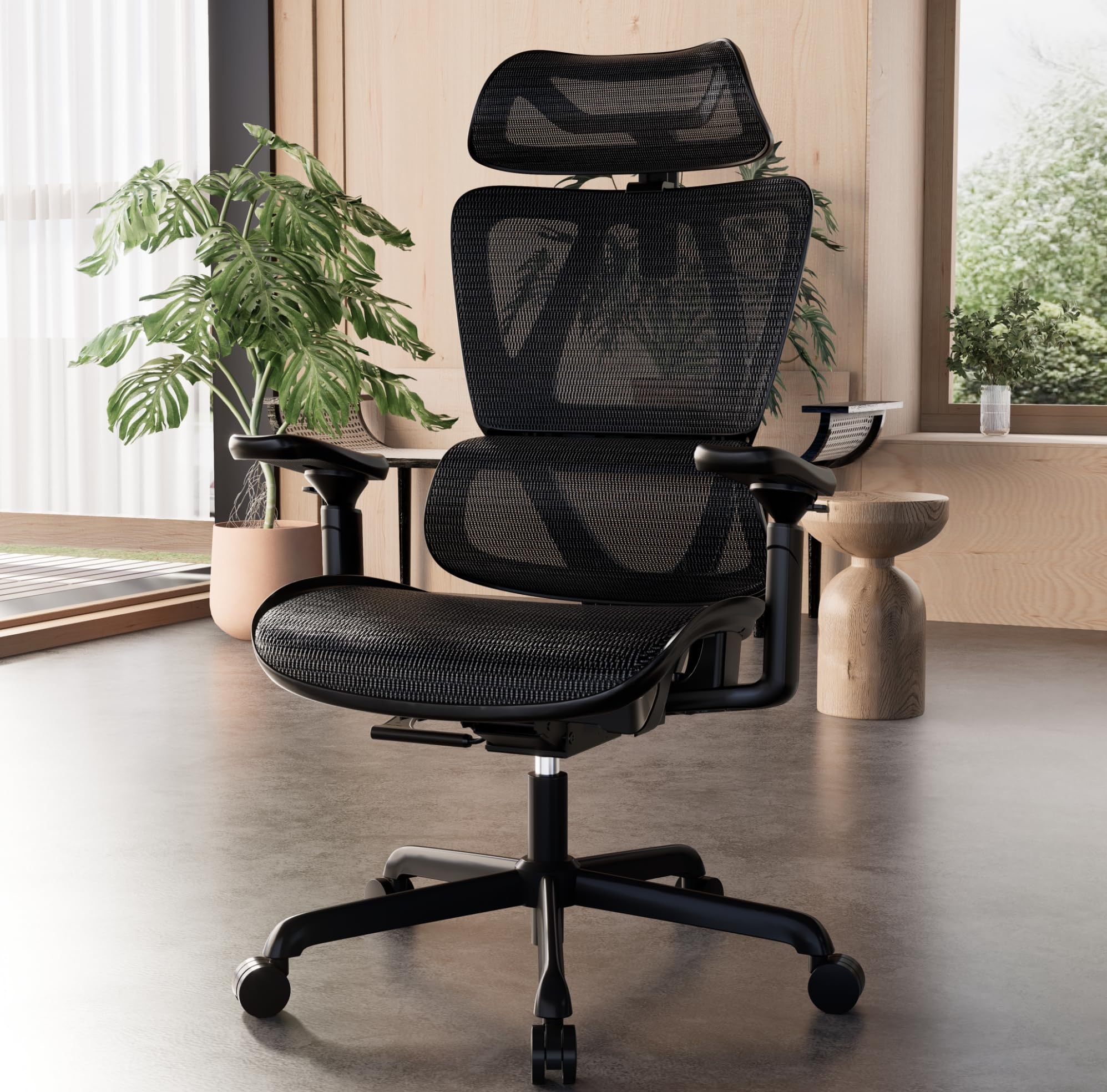 ELABEST T11 Ergonomic Office Chair,High Back Desk Chairs with Separate Lumbar Support,Magic Armrests,Adjustable Wide Headrest,Comfy Executive Computer Chair,Big and Tall Mesh Chair for Home Office