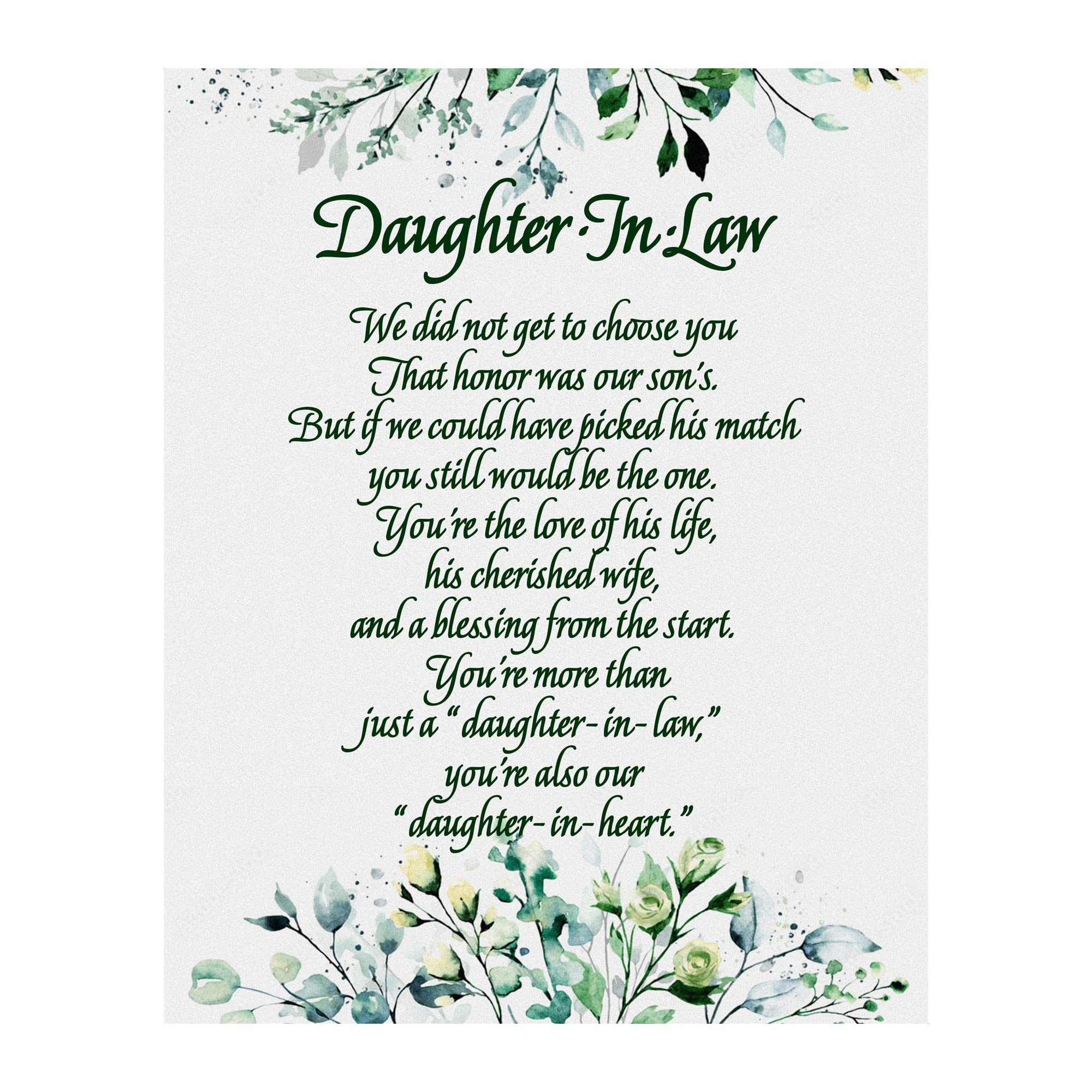 Daughter-in-Law - Inspirational Wall Decor, Motivational & Heartfelt Flowers Wall Art Makes Great Poetic Print For Living Room Decor, Office Decor, Home Decor, or Room Decor Aesthetic, Unframed - 8x10