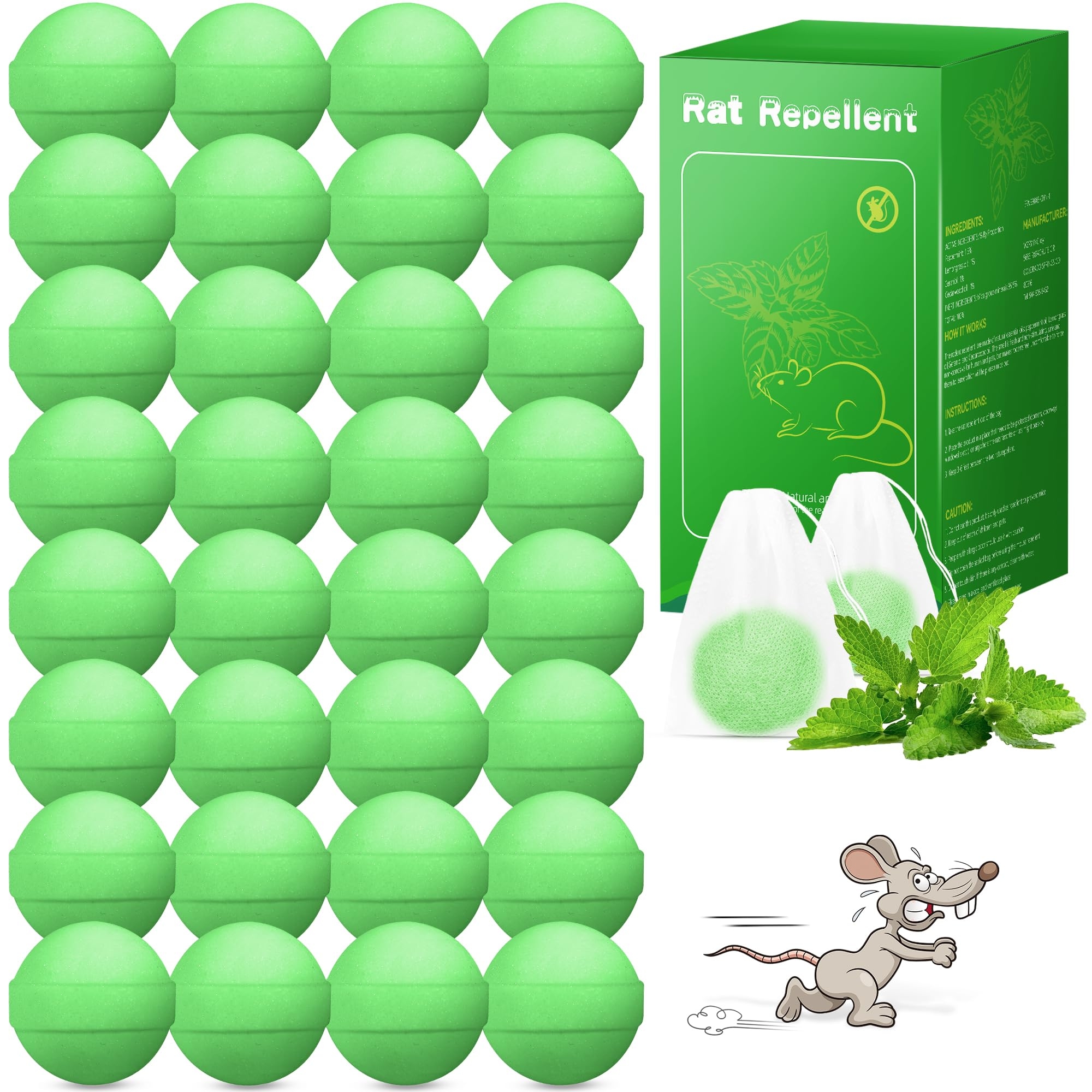 48 Pack Peppermint Oil Mice Repellent - Powerful Rat Repellent Ball for Car Engine Garage Garden House Indoor Outdoor, Rodent Deterrent, Keep Mouse Out Natural Repellent for Pest Rodent, Pet Safe﻿