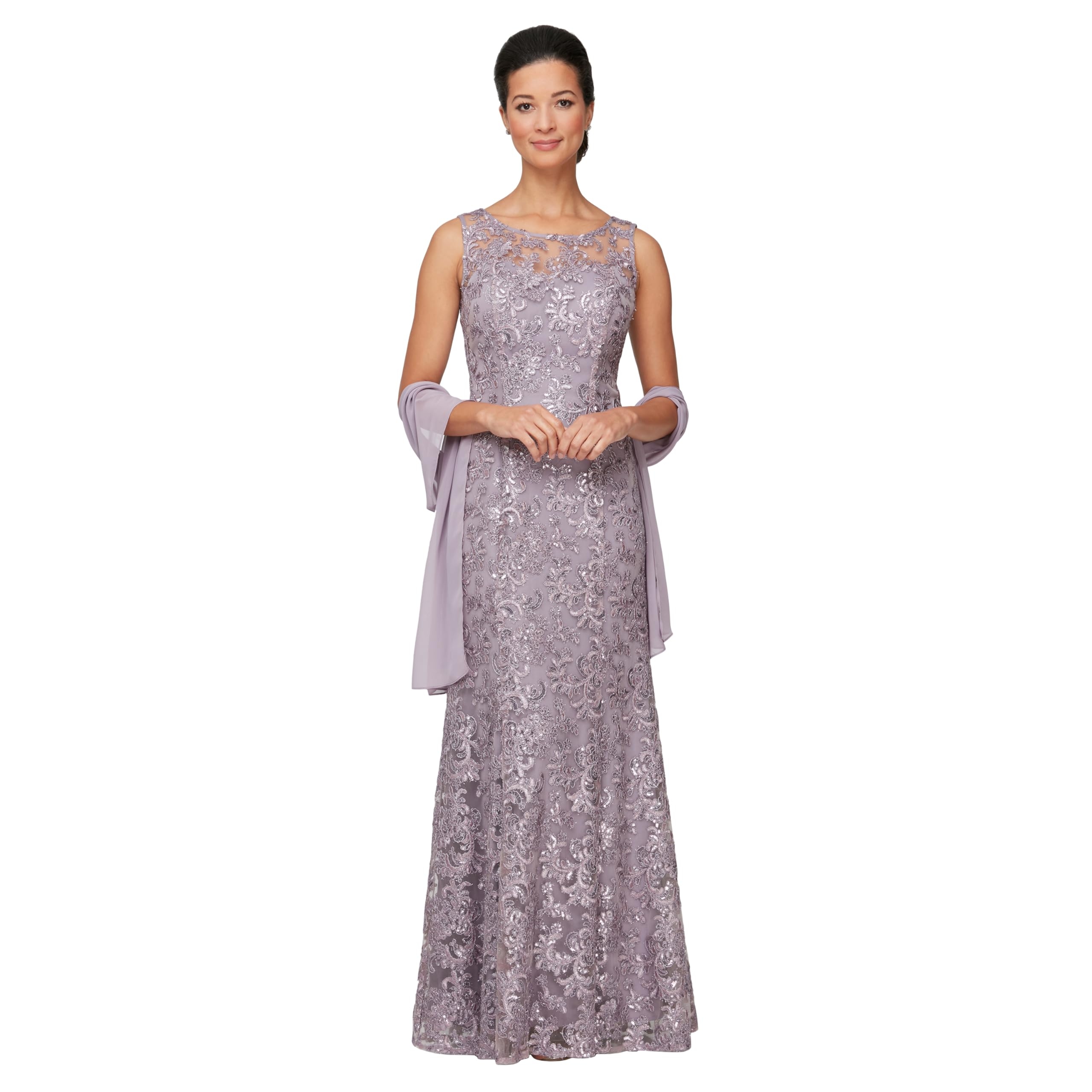 Alex Evenings Women's Long Sleeveless Mother of The Bride Dress with Shawl (Petite and Regular Sizes)