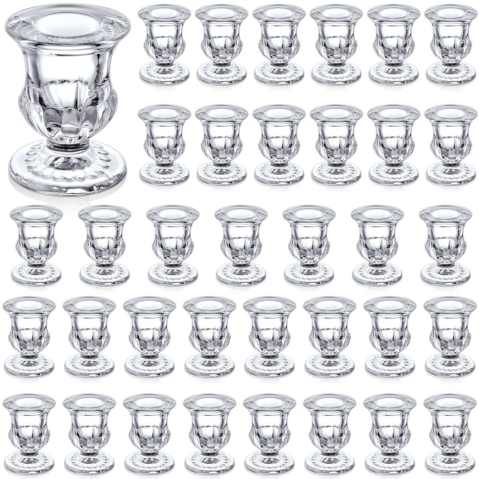 Foaincore Taper Candle Holders Bulk 2.5 Inch Candlestick Holder Small Candlestick Holder Thicker Glass Candle Sticks Set for Wedding Christmas Party Table Centerpiece(Clear,36 Pcs)
