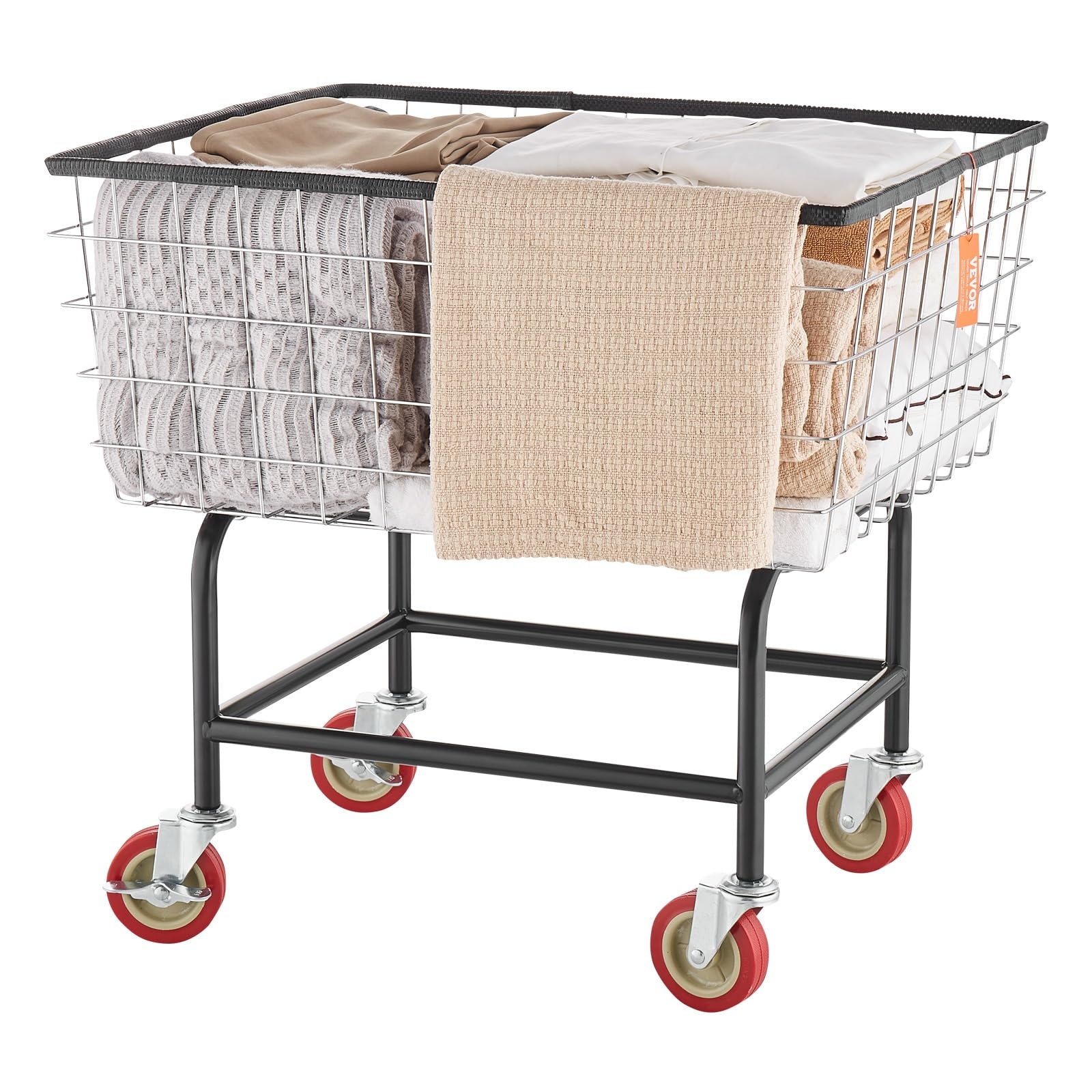 VEVOR Wire Laundry Cart, 2.8Bushel Wire Laundry Basket with Wheels, 26.7''x21.7''x26.4'' Commercial Wire Laundry Basket Cart, Steel Frame with Chrome Finish, 4" Casters