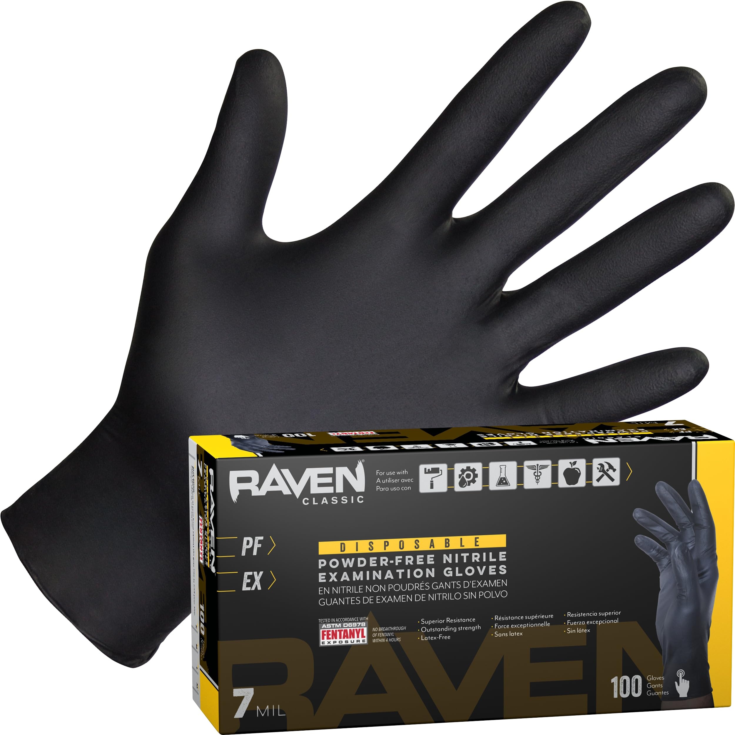 Raven 66519 SAS Safety Powder-Free Nitrile Disposable Glove, X-Large, 7 mil Thick, Pack of 100