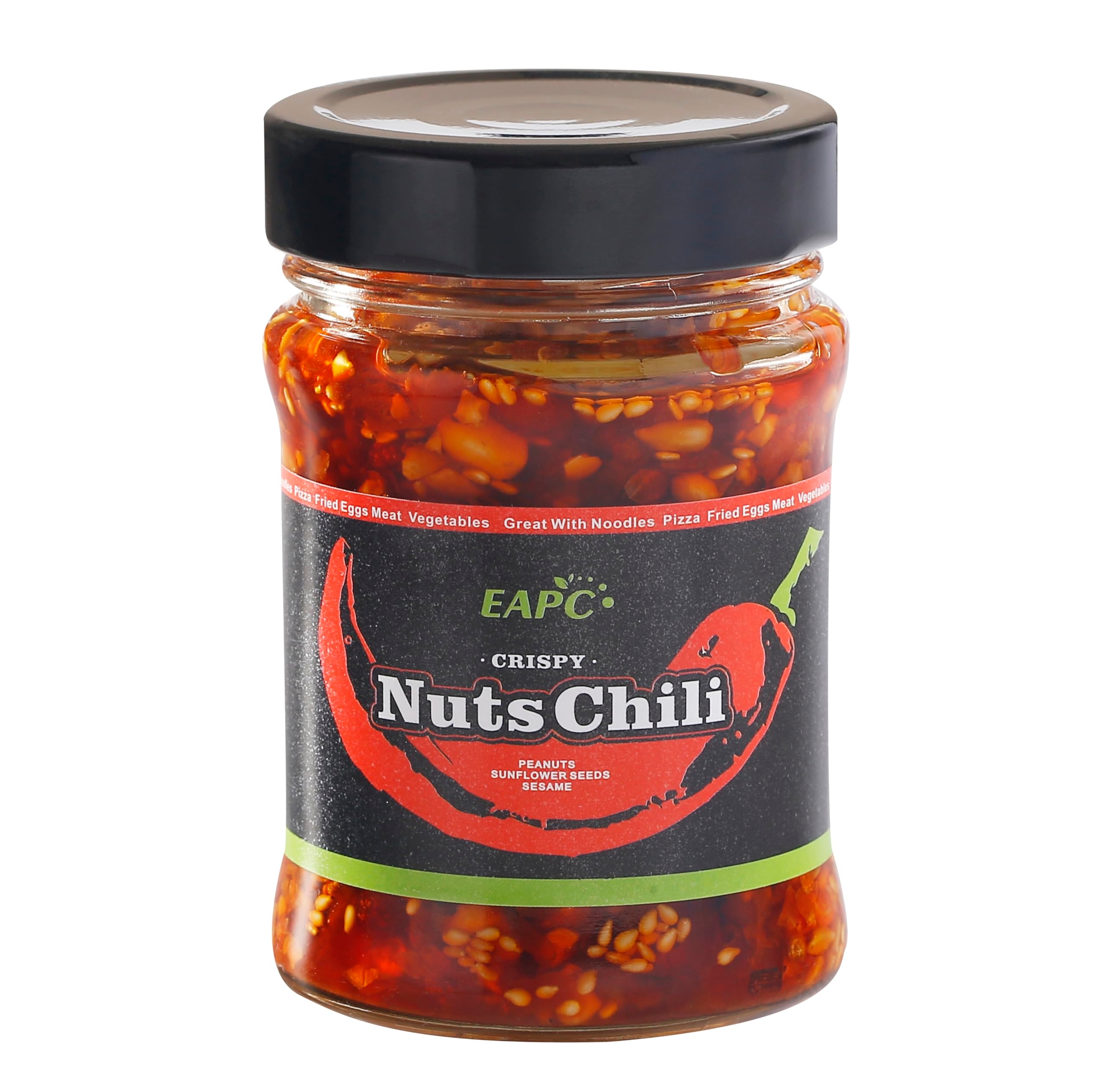 EAPC Nuts Chili Oil - 6.7oz Chili Crisp Oil with Peanuts, Sunflower Seeds, Sesame, Extra Crunchy Nuts Chili Sauce, Ready to Eat and Use as Sauce, Condiment
