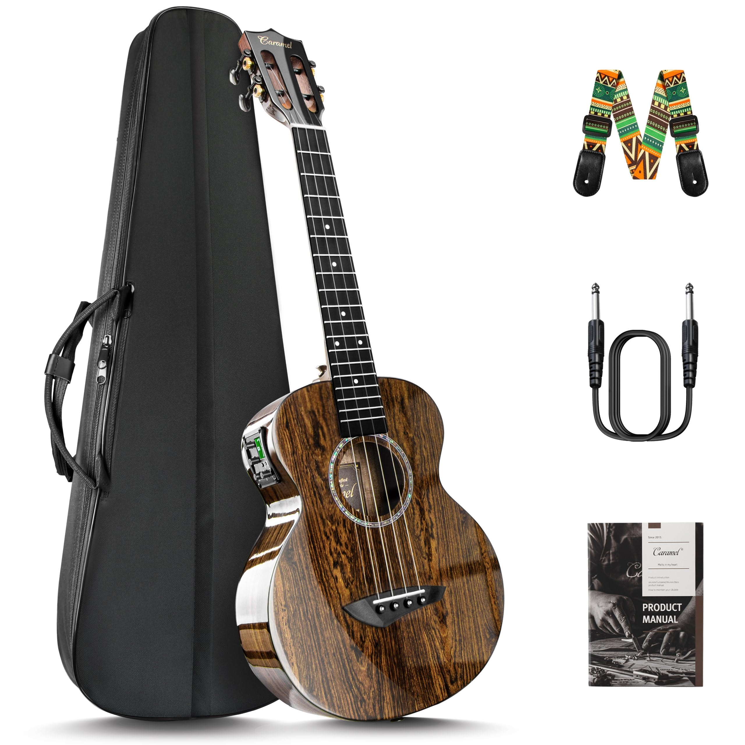 Caramel TEG95 Butterfly Bocote Glossy Tenor Acoustic & Electric Ukulele | 26-inch Handmade Professional Ukelele Kit with Accessories
