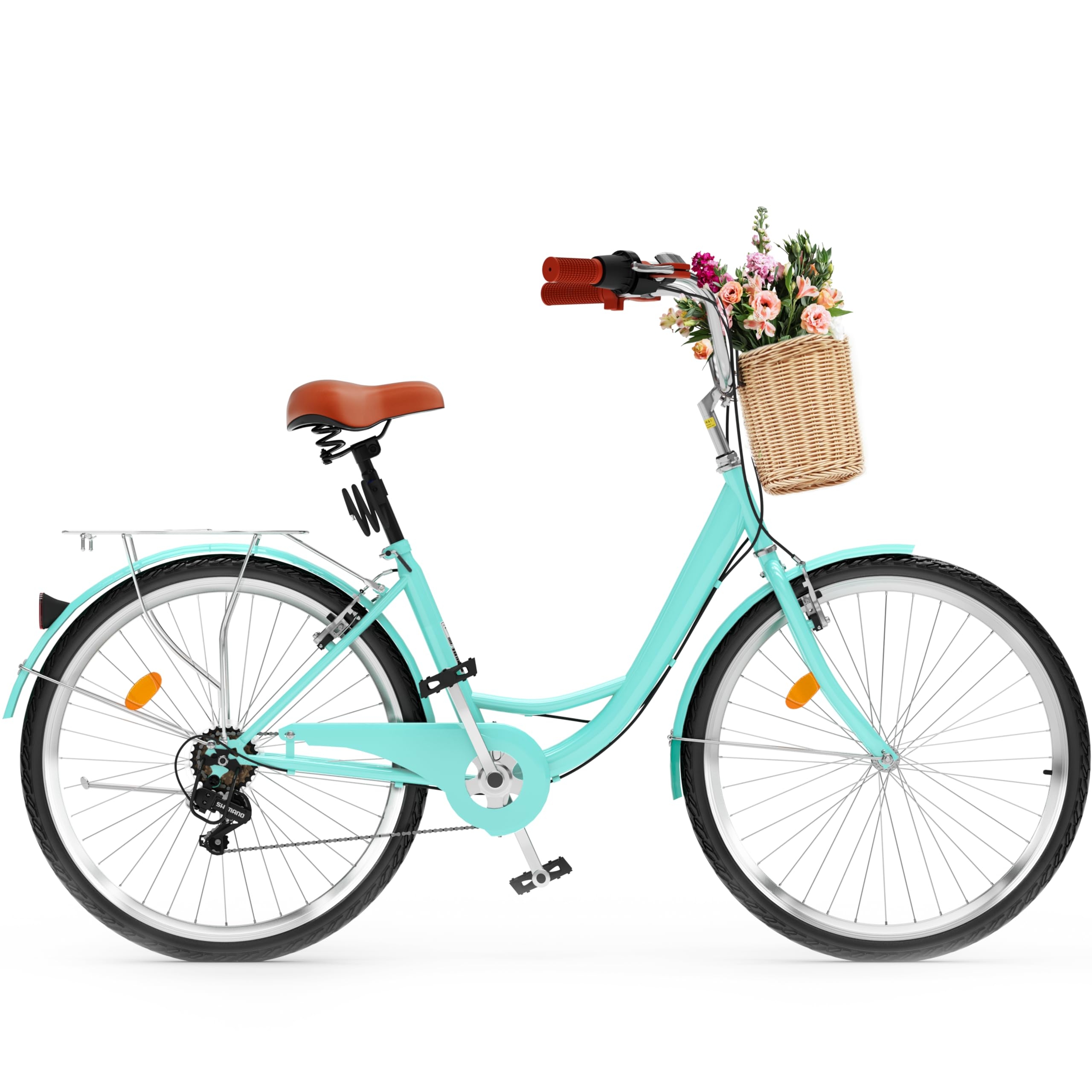 YITAHOME Beach Cruiser Bike for Women, 24 & 26 inch Commute Bike for Adults, 1 & 7 Speed Womens Bicycle with Basket Adjustable Seat, Multiple Color