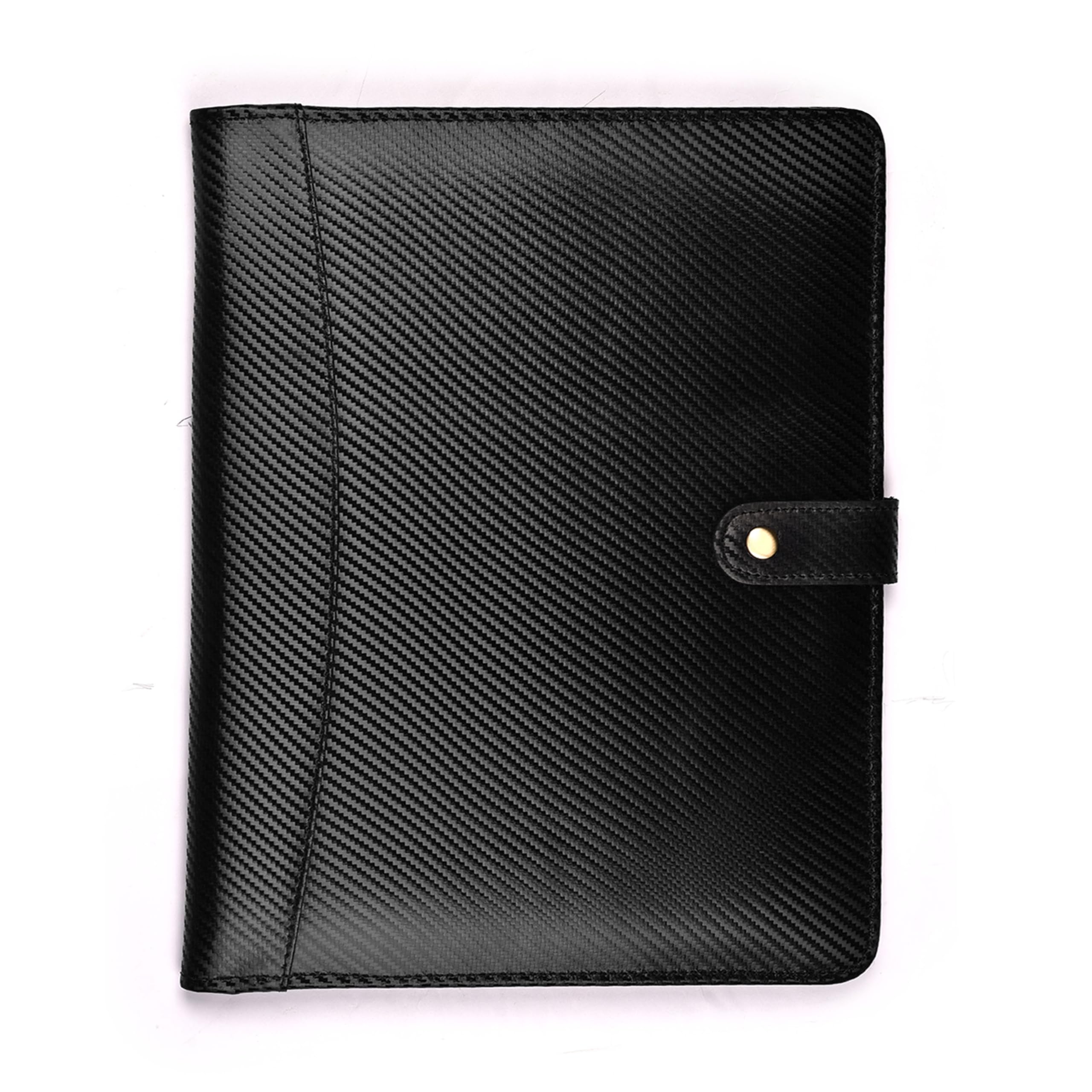 LEATHER VILLAGE Portfolio Professional Organizer – Carbon Fiber Genuine Leather Padfolio Resume Folder for A4 Letter Pad with Pen Holder, Business Card Slots – Ideal for Men & Women - Black