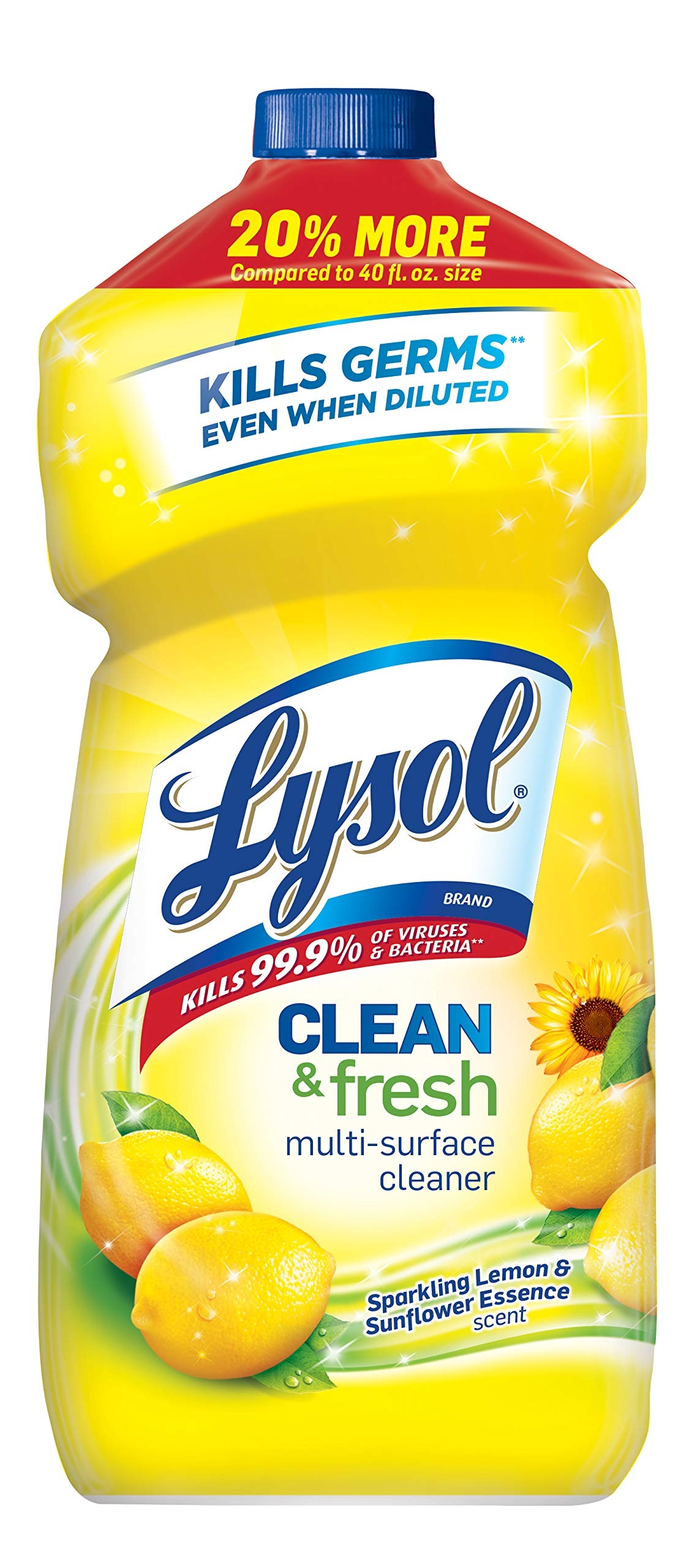 Lysol Multi-Surface Cleaner, Sanitizing and Disinfecting Pour, to Clean and Deodorize, Sparkling Lemon & Sunflower Essence, 48oz