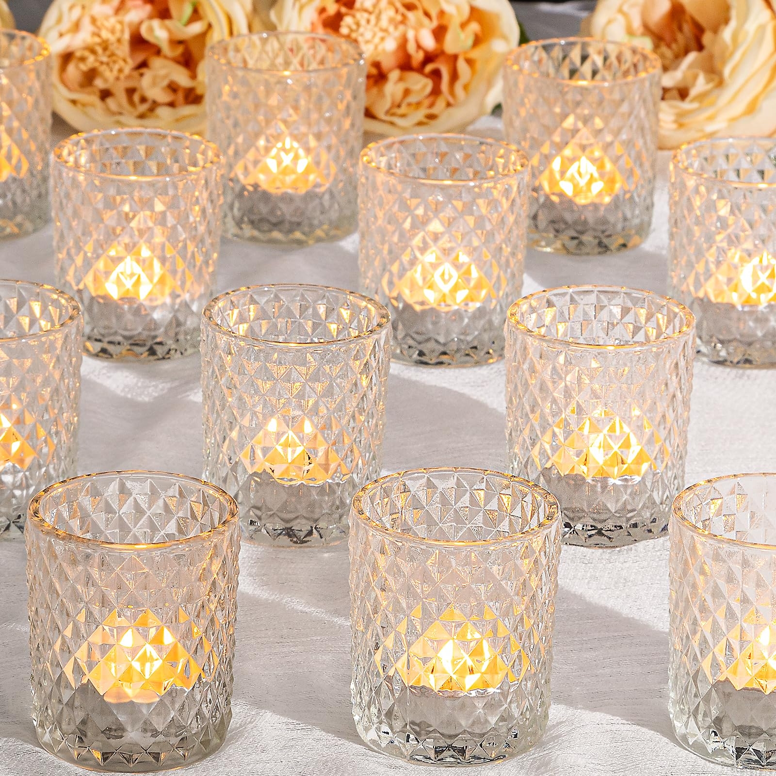 CONNOO 26 Pcs Votive Candle Holders, Clear Glass Holders Bulk for Table Centerpiece, Tea Lights Candle Holders for Wedding Shower, Party, Holiday and Home Decor