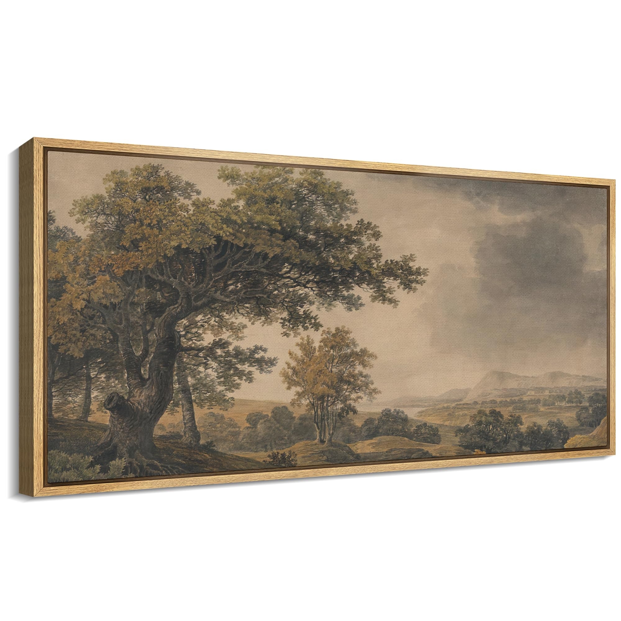 SIGNFORD Extra Large Framed Canvas Print Wall Art Pastoral Countryside Landscape with Trees Illustrations Modern Art Calm Warm for Living Room, Bedroom, Office - 60"x30"