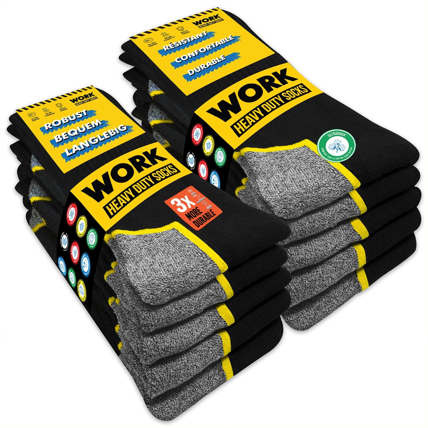 SOXCO WORK Socks for Men Crew Length Black Socks 10 Pairs