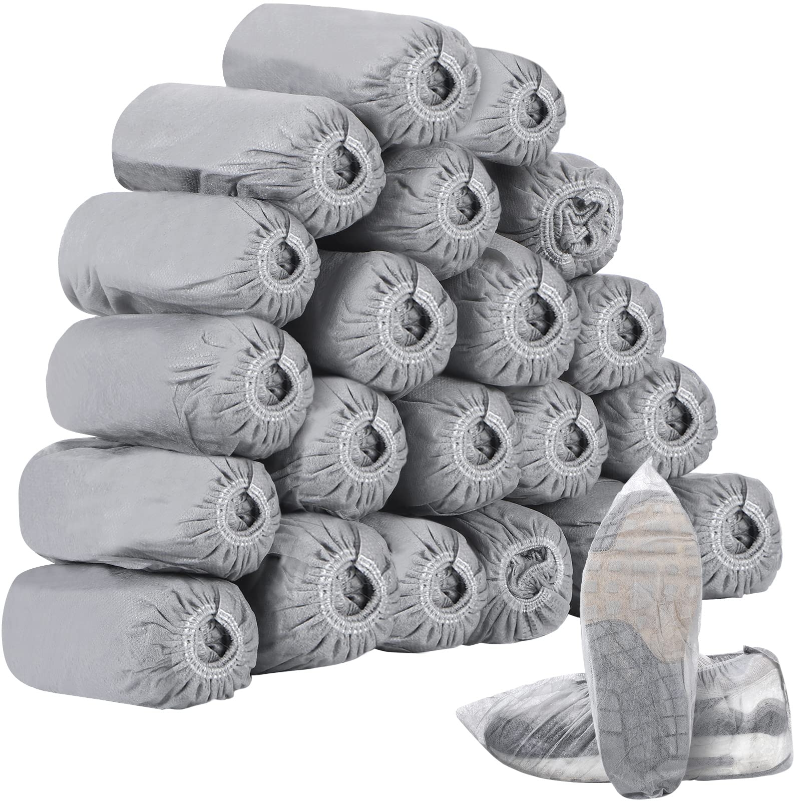Tigeen 200 Pcs/ 100 Pairs Disposable Shoe Covers Non Woven Stretchable Boot Covers Non Slip Waterproof Shoe Protector for Women Men Fits Size 4-12 Booties Carpet Floor (Gray)