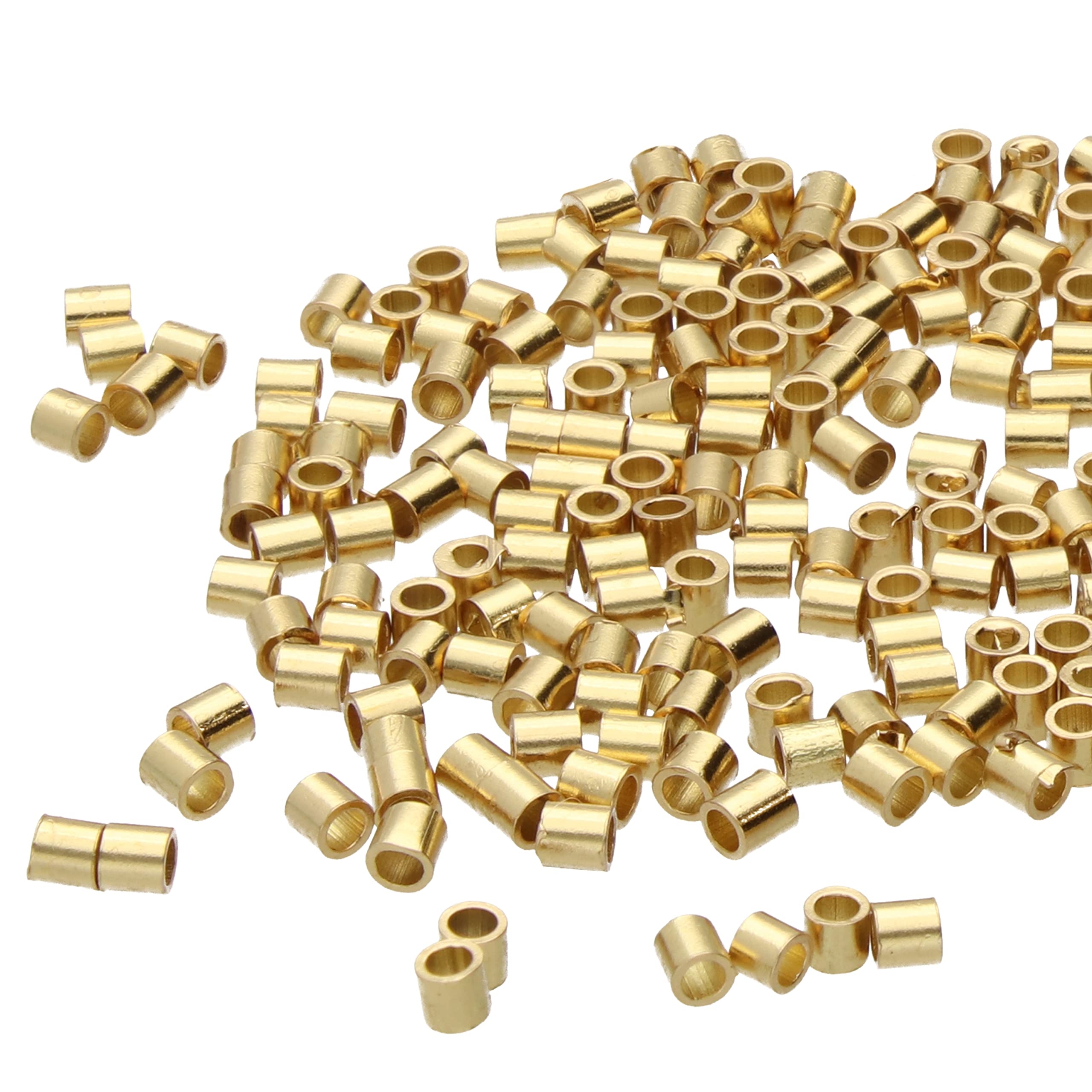 The Beadsmith Tube Crimp Beads, 2 x 2mm, 400 Pieces, Gold Color, Uniform Cylindrical Shape, No Sharp Edges, Designed to Secure The Ends of Jewelry Stringing Wires and Cables