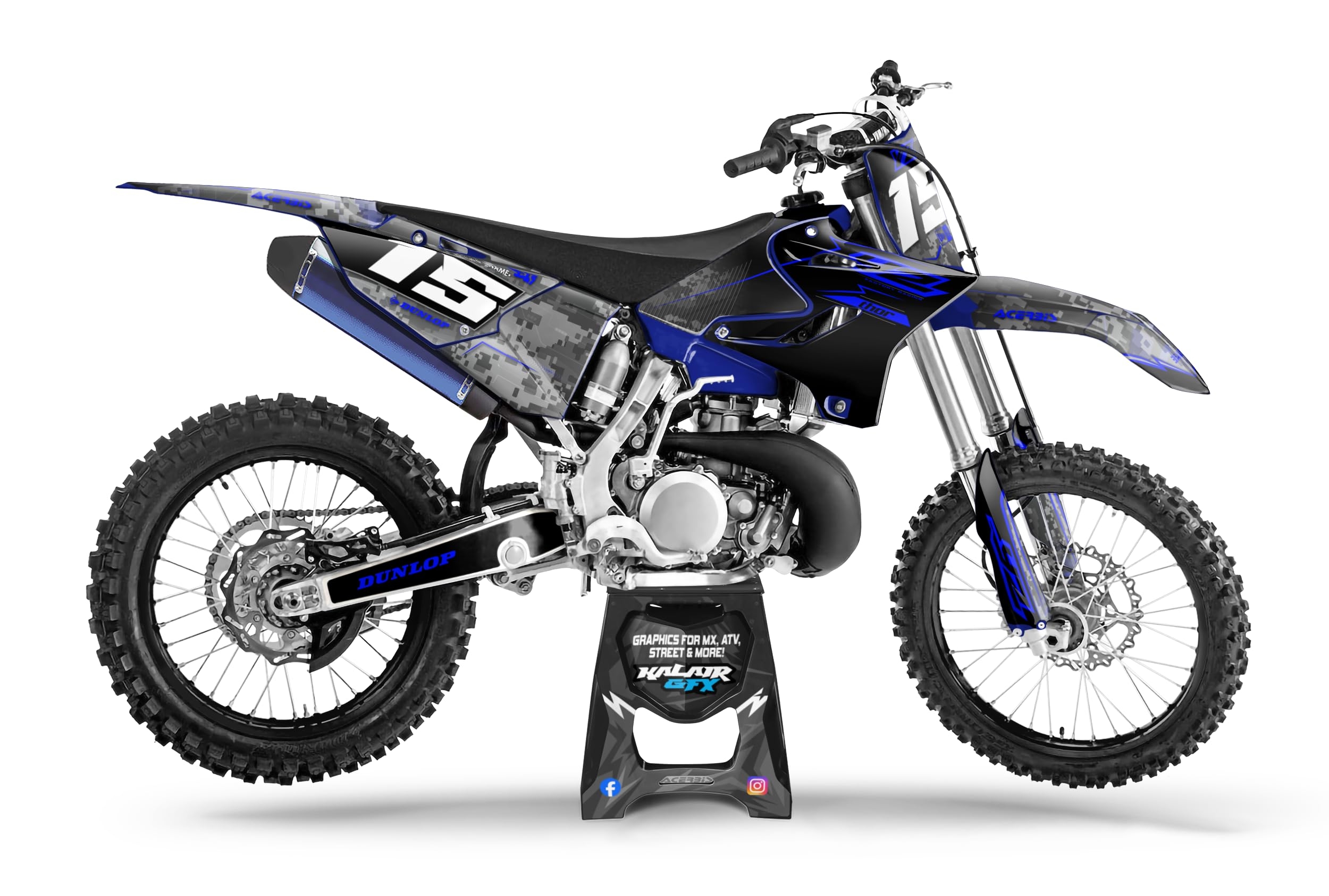 Kalair GFX Graphics Kit for Yamaha YZ 250 (2015-2021) Cyberware Series Blue-shift 09 Mil - Dirt bike Custom Racing Graphics Decals Stickers Kit, no-plastics