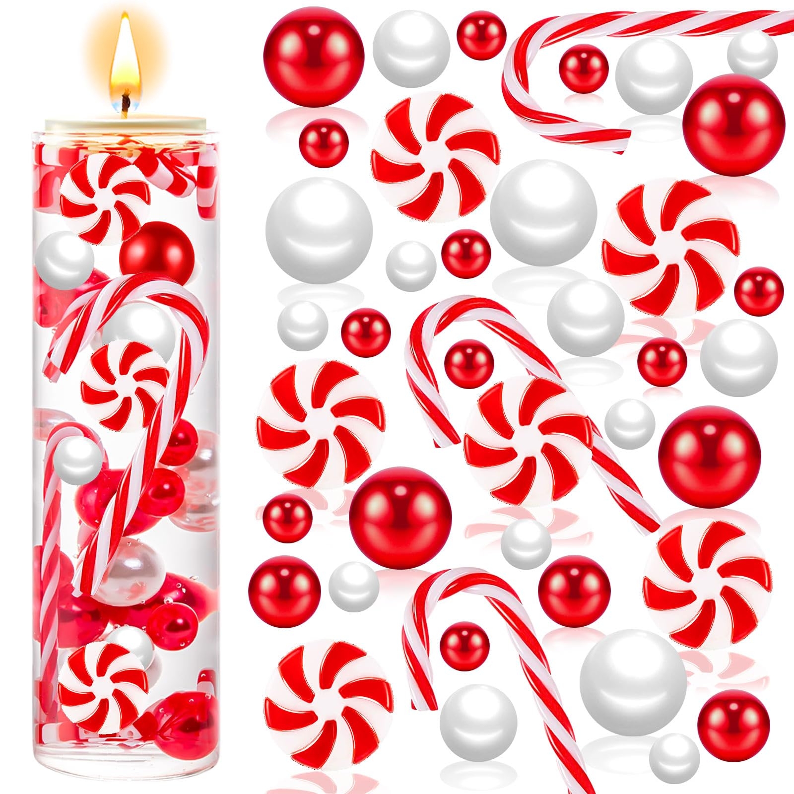 120Pcs Christmas Vase Filler, White and Red Candy Cane Decor, Christmas Vase Fillers for Home Table Decorations
