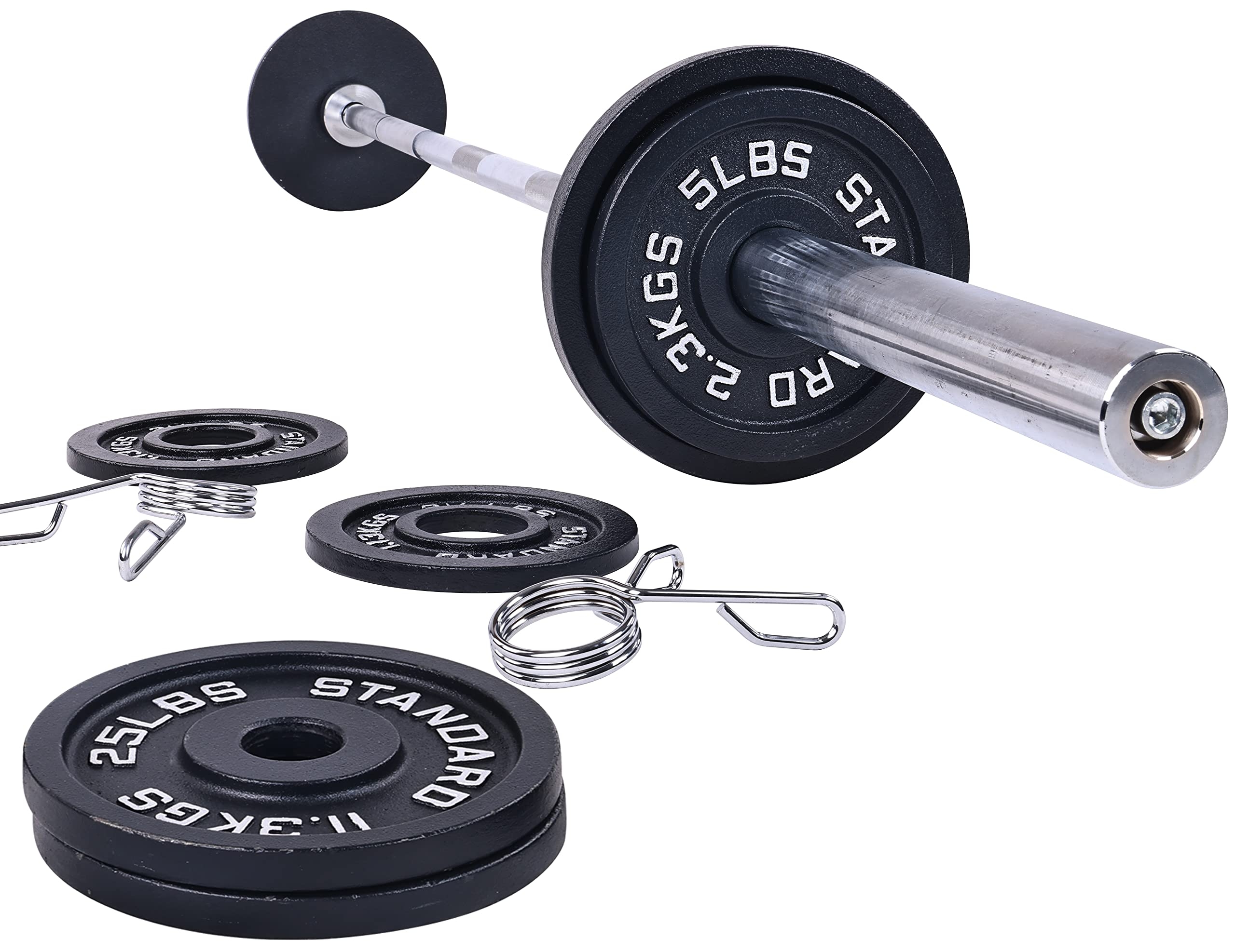 Signature Fitness Cast Iron Olympic 2-Inch Weight Plates Including 7FT Olympic Barbell, 130-Pound, 300-Pound or 325-Pound Set, Multiple Packages