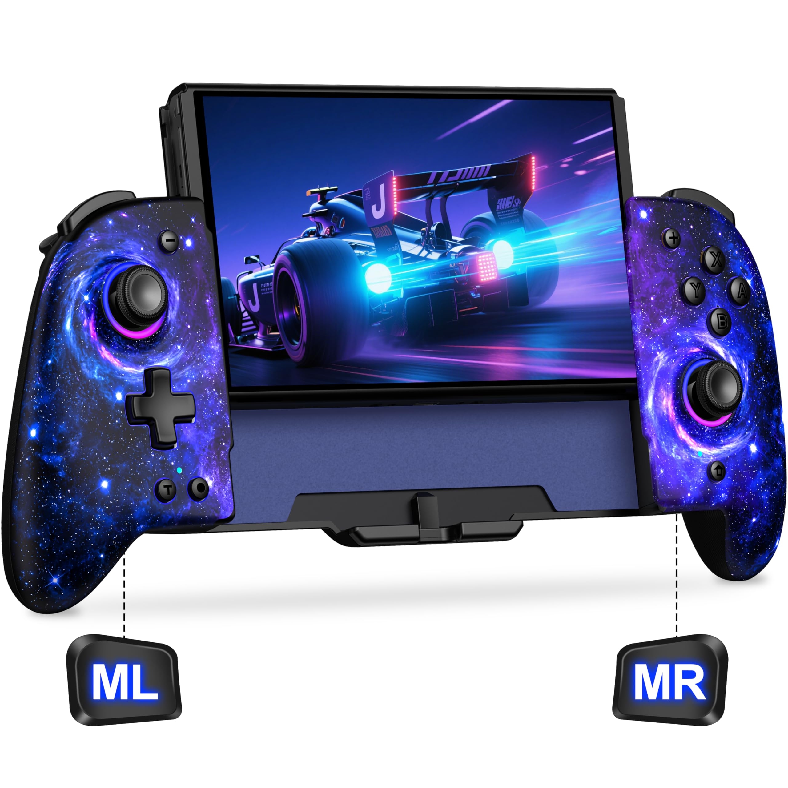 Gammeefy Switch Controllers, Hall Effect Joystick Switch Joypad forSwitch/OLED, Full-Size Grip Wireless Switch Pro Controller with 9 Color Lights. Ideal for Those Who Prefer Handheld Mode Wii Skins