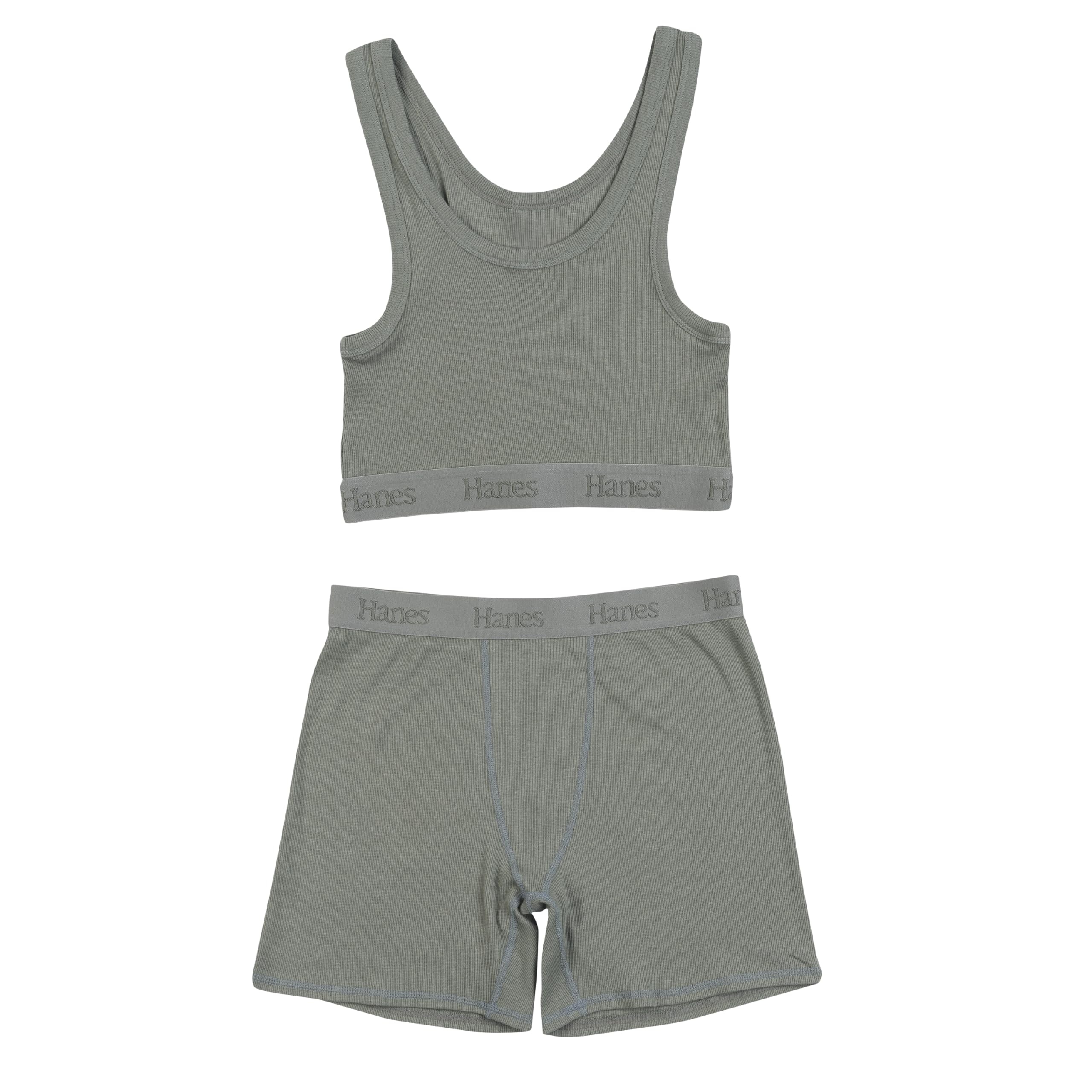 Hanes Women's Originals SuperSoft Comfywear 2 Piece Lounge Crop Top & Boxer Shorts Loungewear Set
