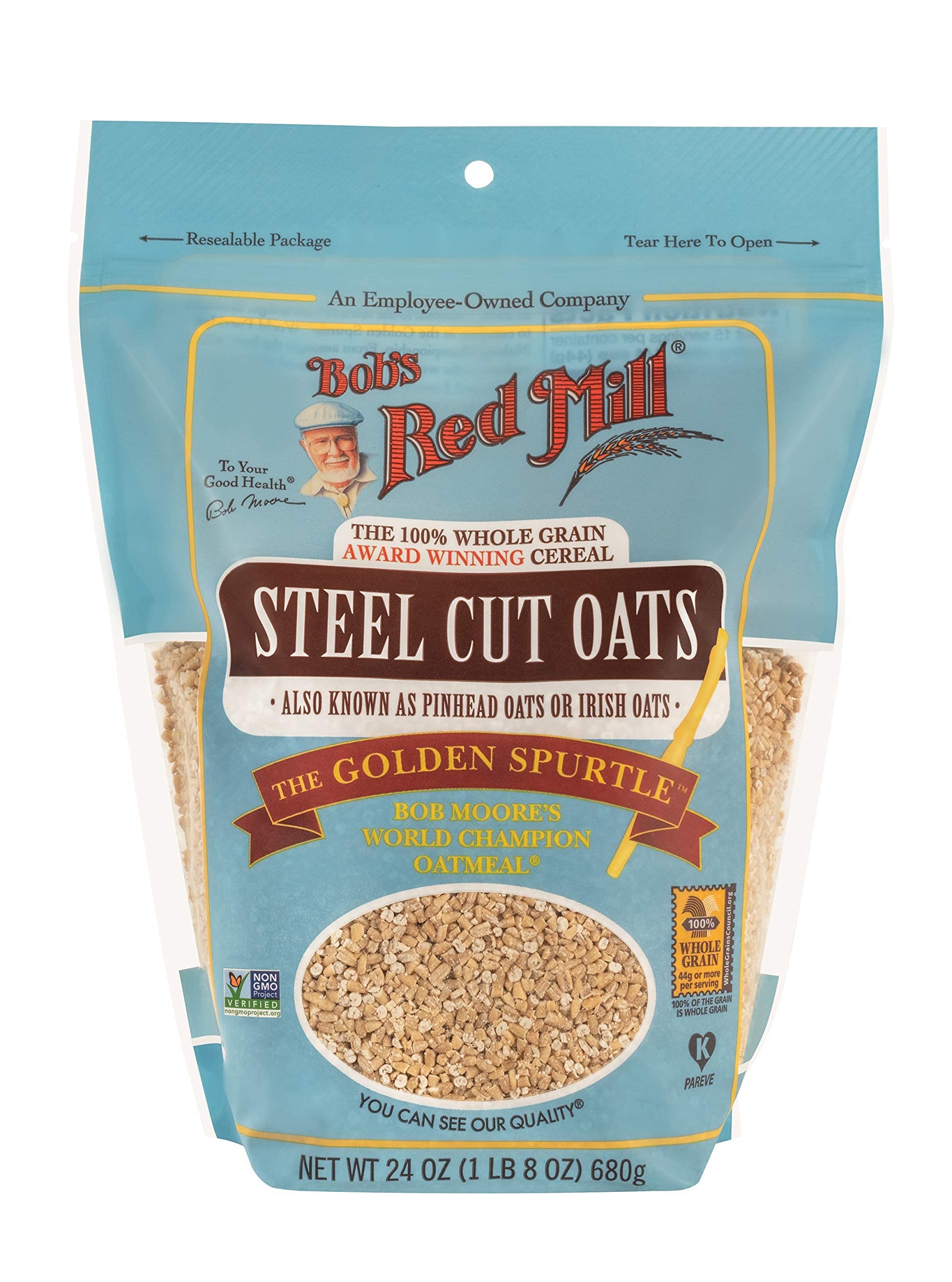 Bob's Red Mill 100% Whole Grain Steel Cut Oats Golden Spurtle, 24 OZ (Pack of 3)