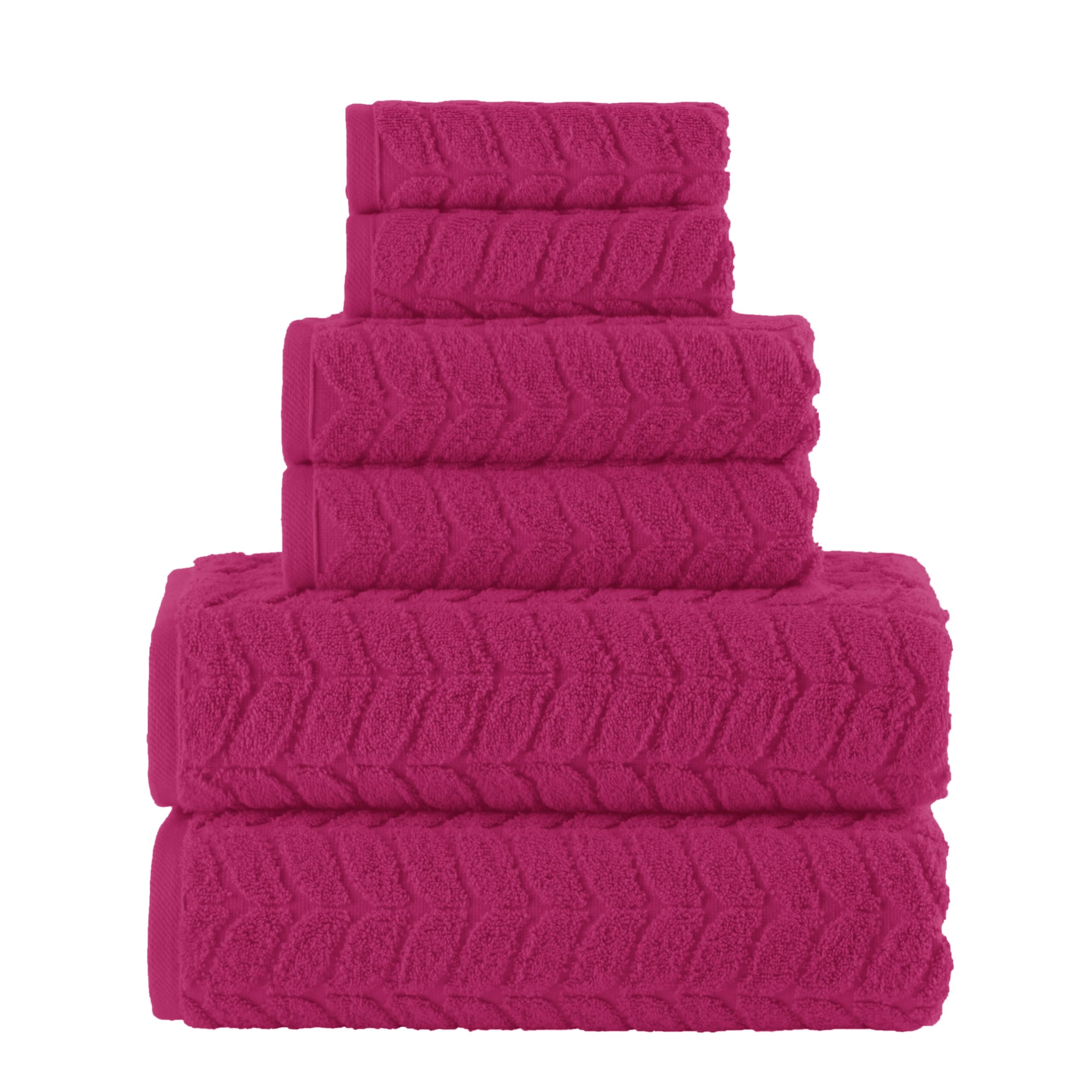Elegant Comfort Luxury 6-Piece 100% Turkish Cotton Jacquard Braided Textured Premium Hotel Quality Towel Set– Soft and Absorbent, Includes 2 Bath Towels, 2 Hand Towels and 2 Washcloths, Hot Pink