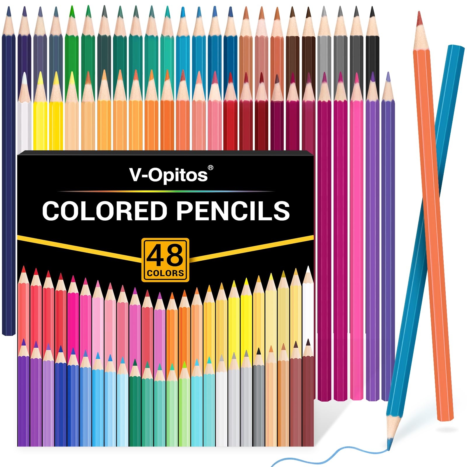 V-Opitos 48 Pack Colored Pencils Set, Pre-sharpened Coloring Pencils for Kids Beginners, Colored Pencils for Adult Coloring Books, Ideal Art Supplies for Sketching, Coloring & Painting