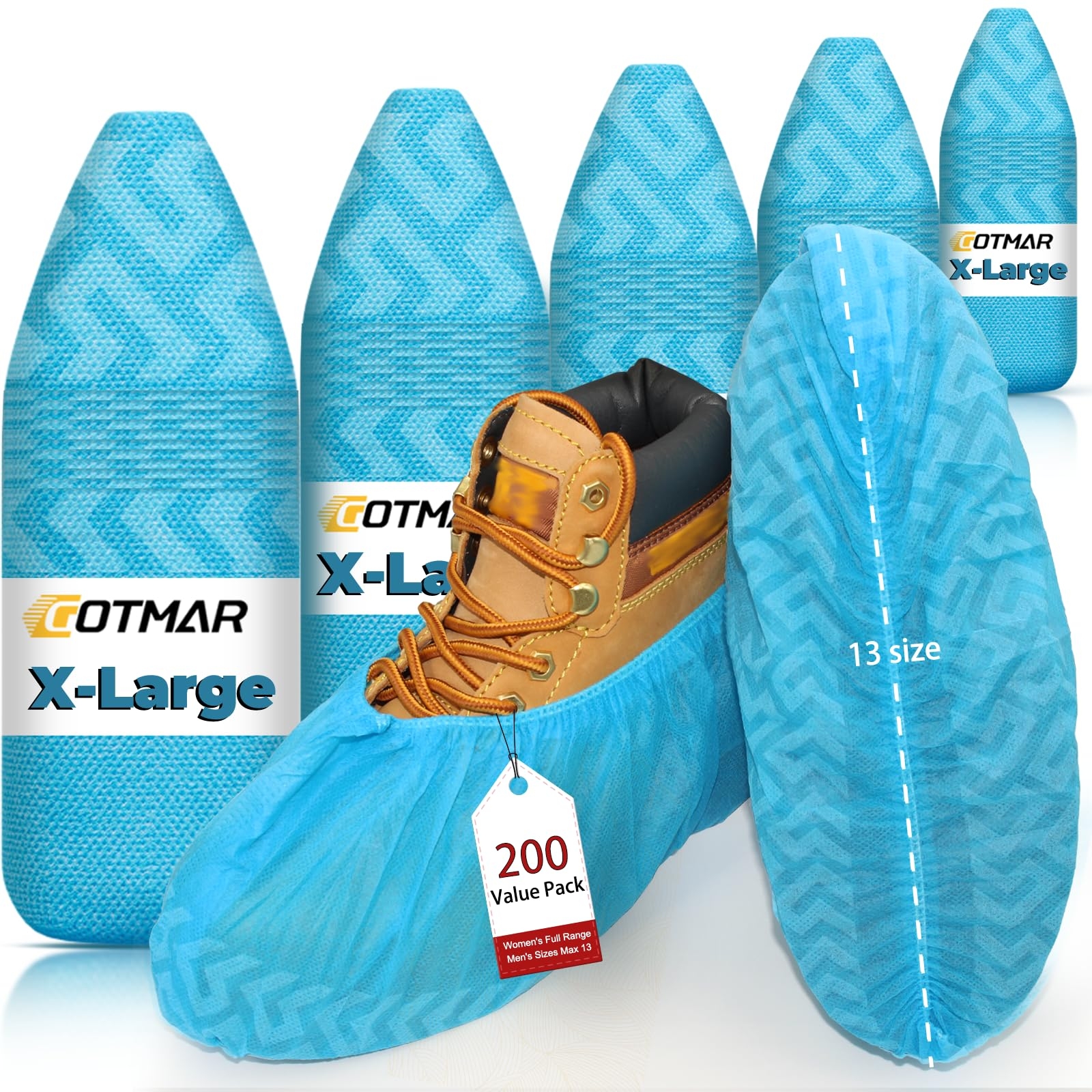 GOTMAR X-Large 200 Pack Breathable Shoe Covers Disposable for Indoors - Reusable Non-Slip Blue Booties, Fits Up to Men’s Size 13, Ideal for Home, Office & Travel, Doubles as Travel Shoe Bags