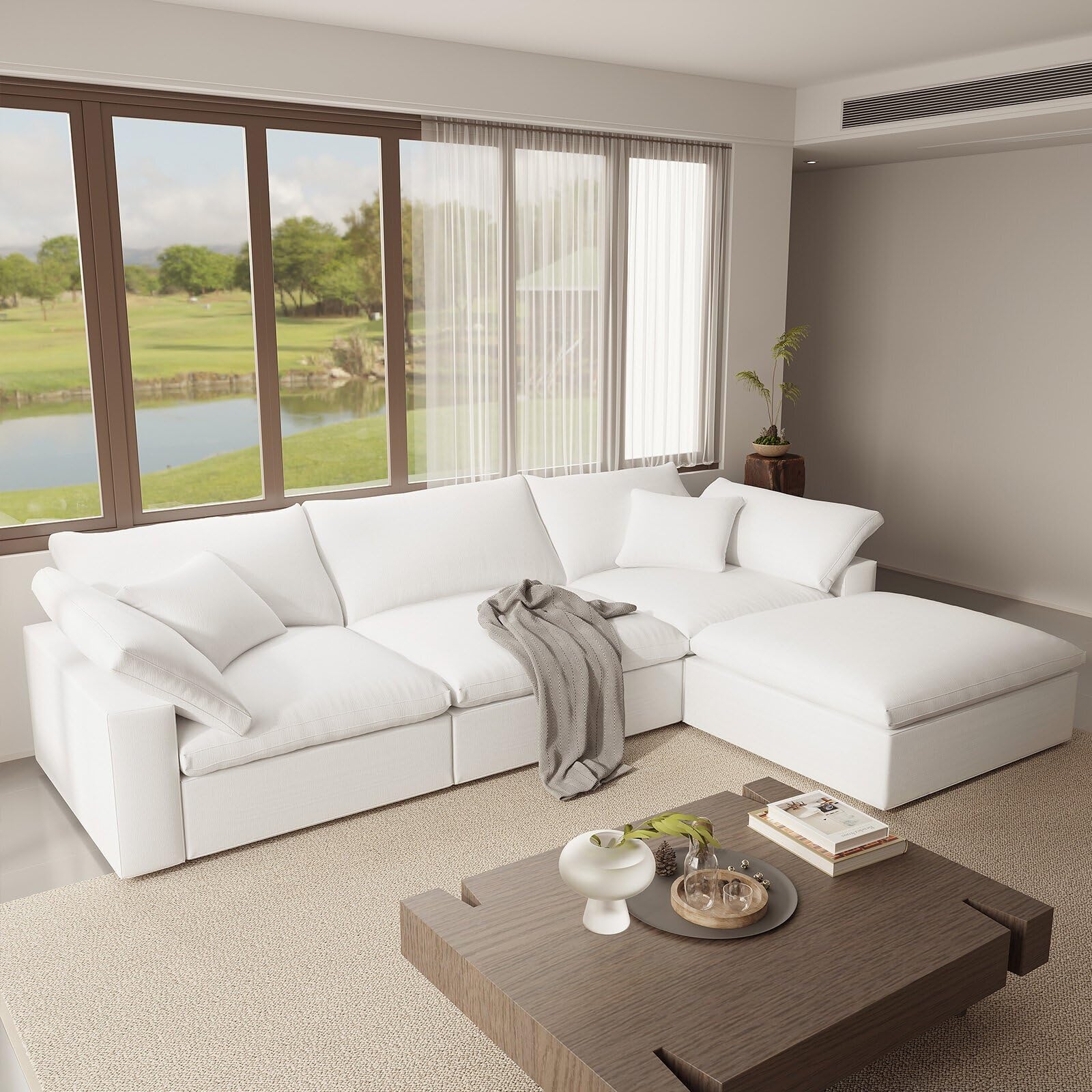 Intuition Decor Oversize Cloud Modular Sectional Sofa,110.8" L Shape 3 Seaters with Chaise Down Filled Comfort Sofa Detachable Couch Cushion Covers for Living Room,White